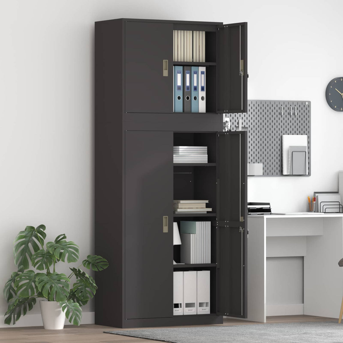 Storage Cabinet 2 pcs Black 80 x 40 x 210 cm Steel Lockable