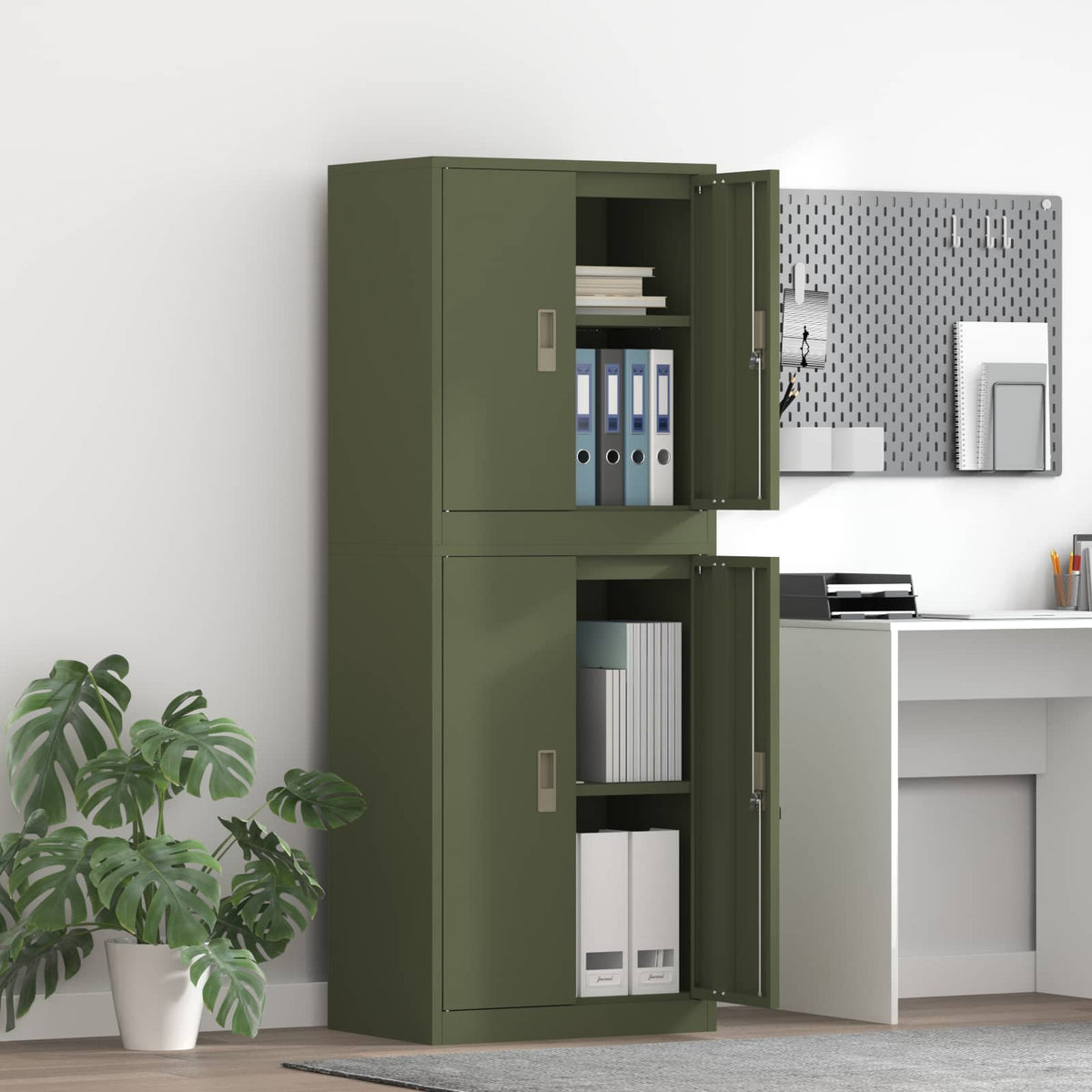 Storage Cabinet 2 pcs Olive Green 60 x 40 x 160 cm Steel
