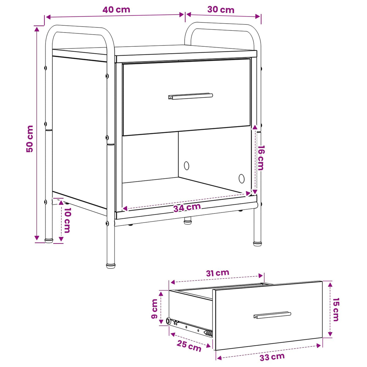 Bedside Cabinet Black Oak 40 x 30 x 50 cm Engineered Wood
