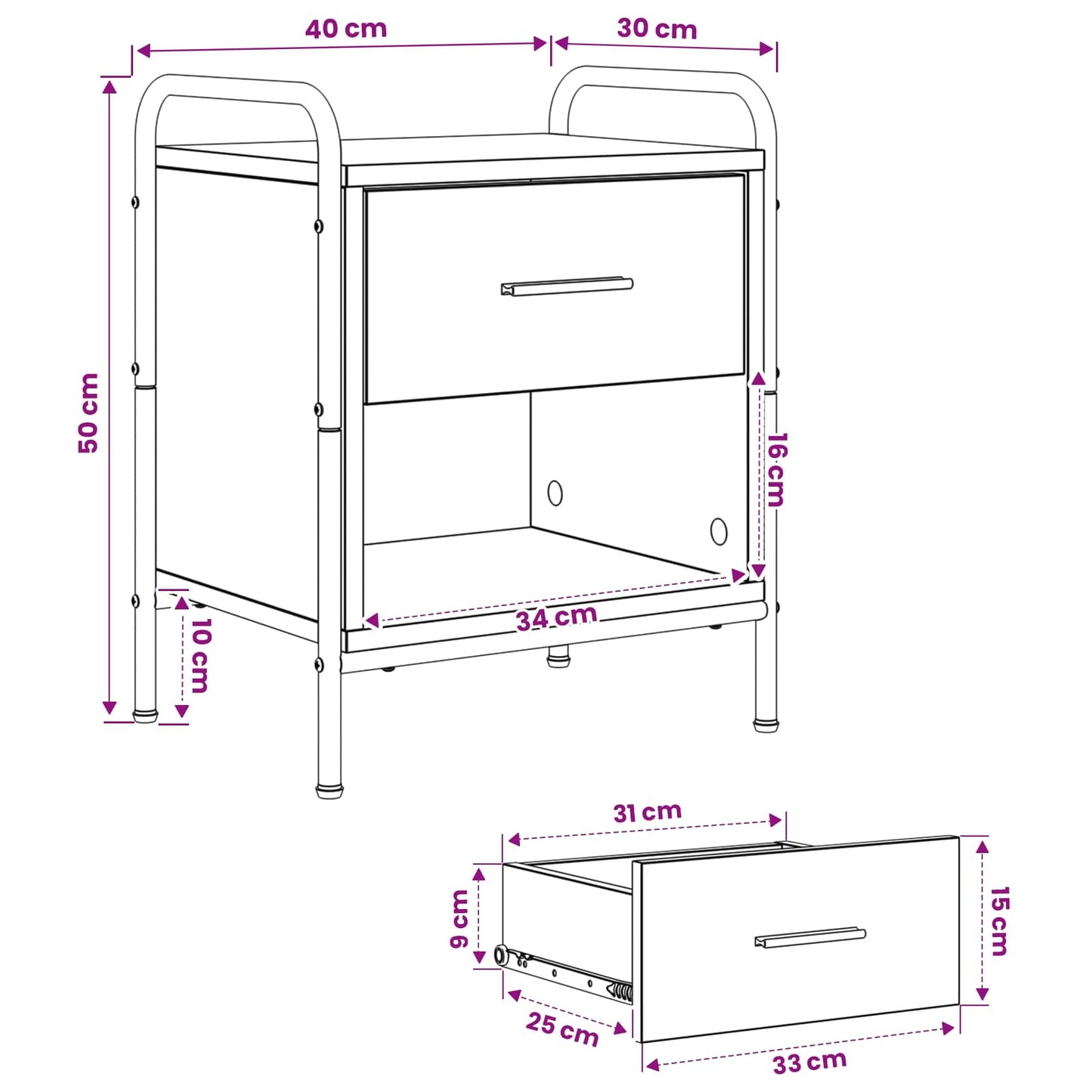 Bedside Cabinet Sonoma Oak 40 x 30 x 50 cm Engineered Wood
