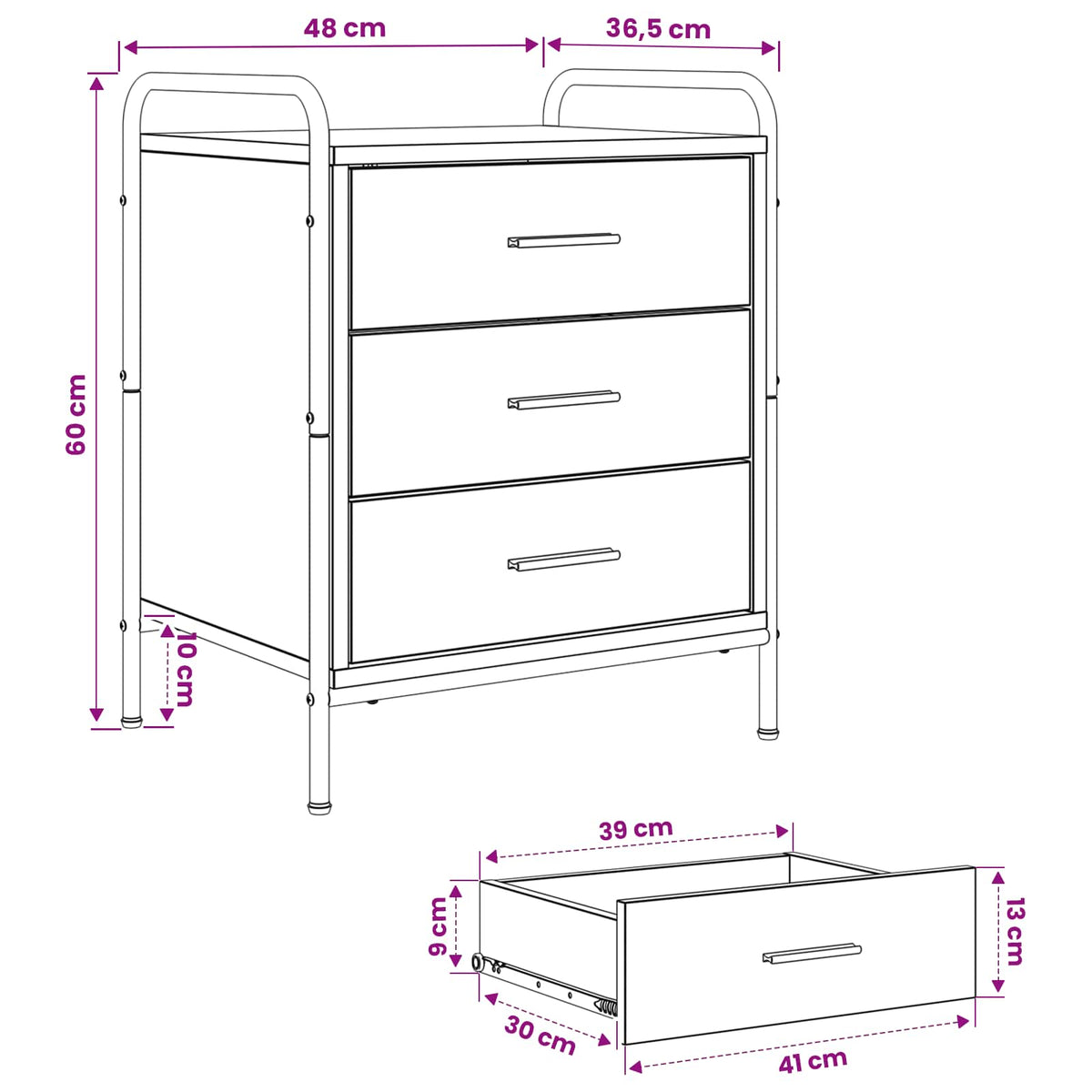 Bedside Cabinet 2 pcs Grey Sonoma 48 x 36.5 x 60 cm