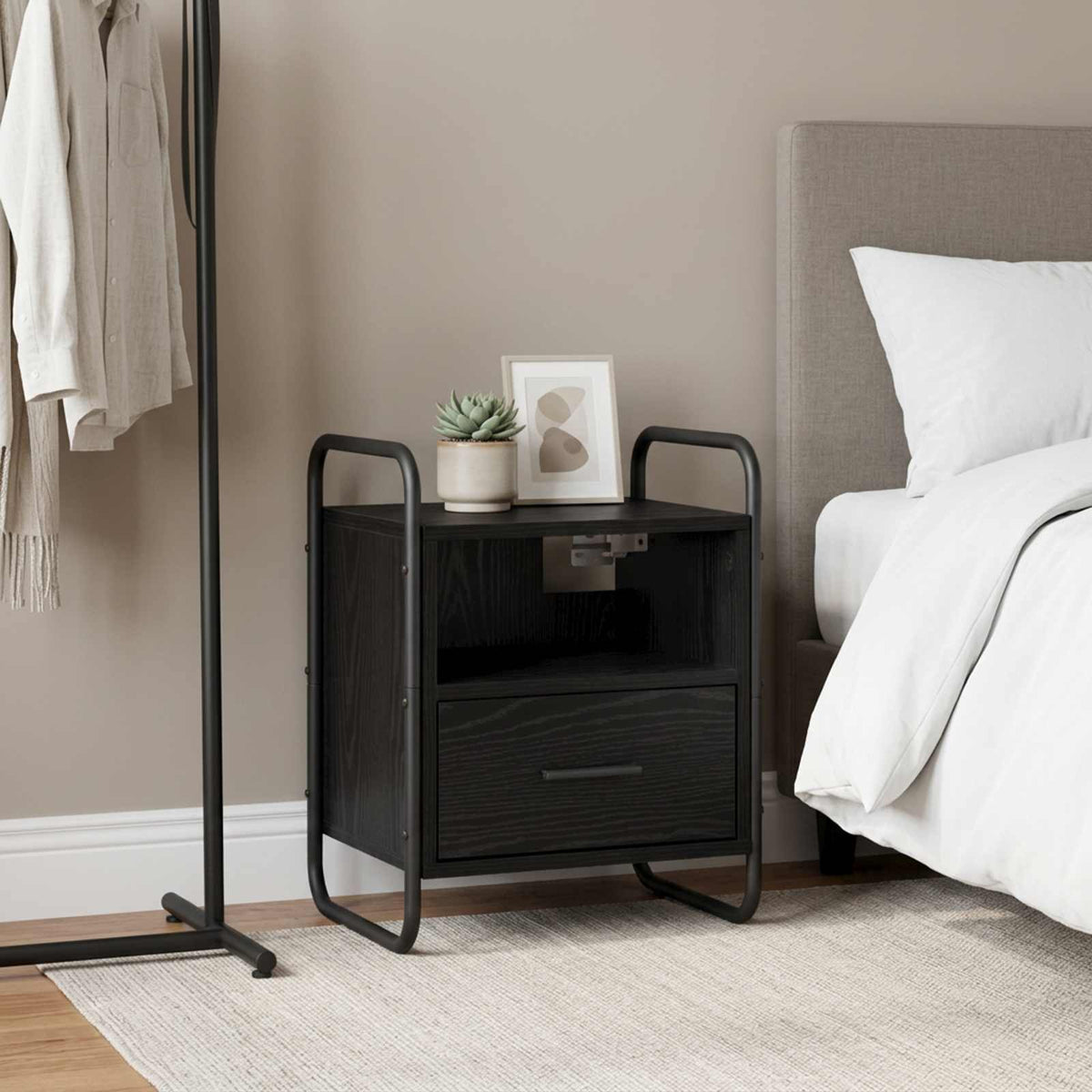 Hanging Bedside Cabinet Black Oak 40 x 30 x 50 cm