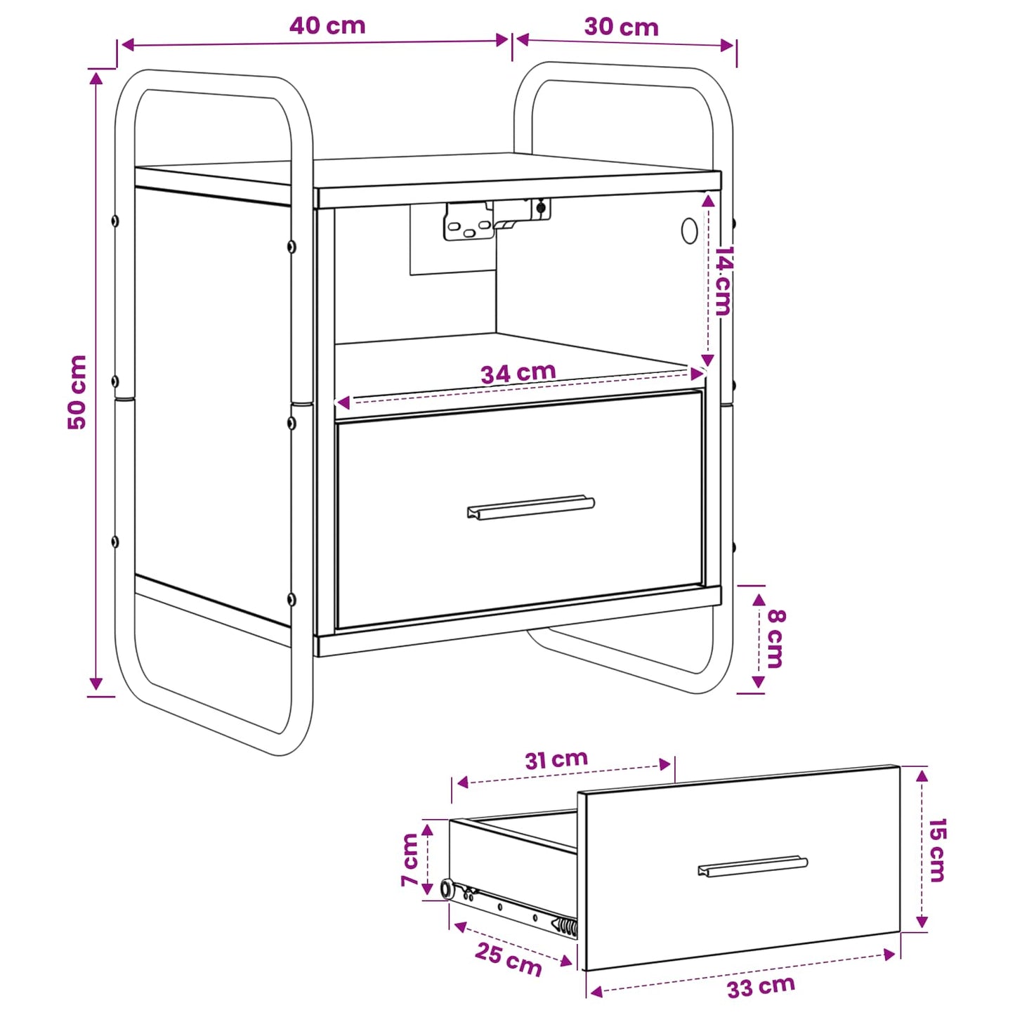 Hanging Bedside Cabinet Smoked Oak 40 x 30 x 50 cm