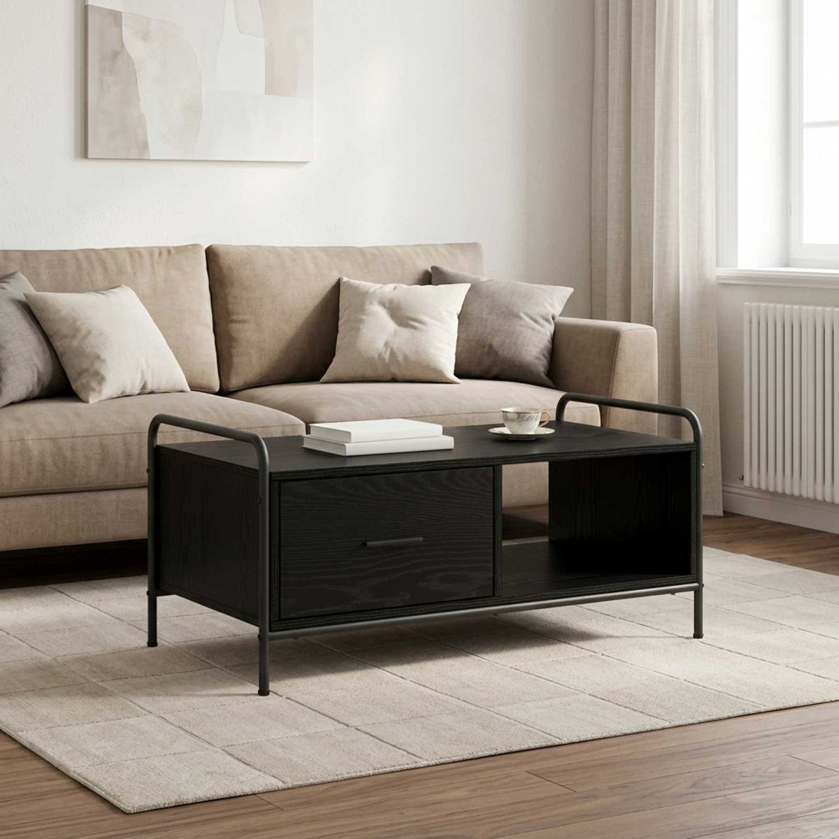 Coffee Table Black Oak 90 x 49 x 41 cm Engineered Wood