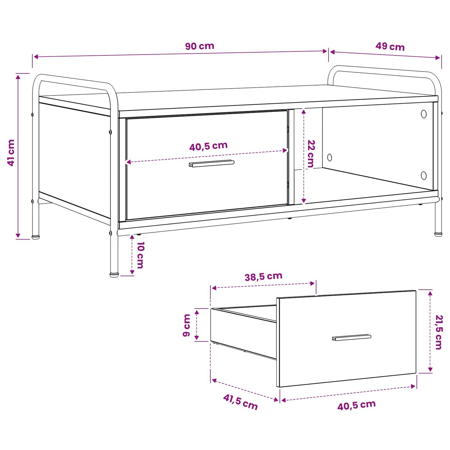 Coffee Table Artisan Oak 90 x 49 x 41 cm Engineered Wood