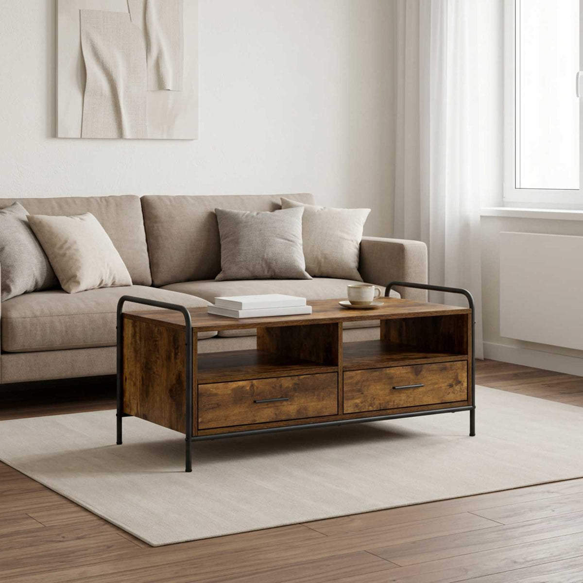 Coffee Table Smoked Oak 99.5 x 49 x 46 cm Engineered Wood