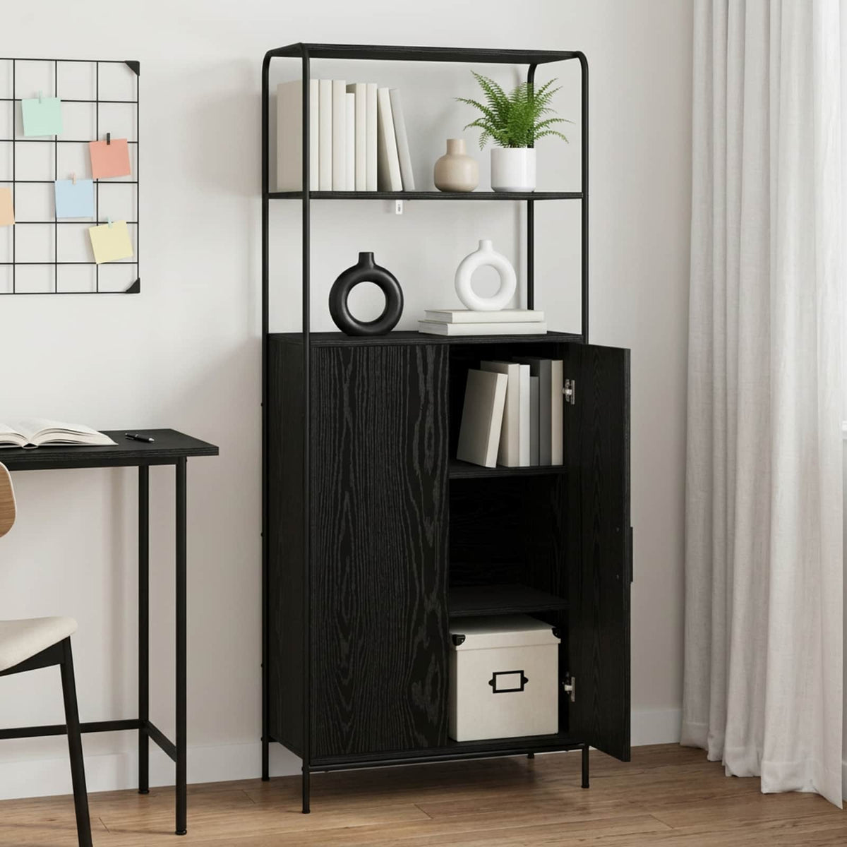 Highboard Black Oak 65 x 33 x 161 cm Engineered Wood