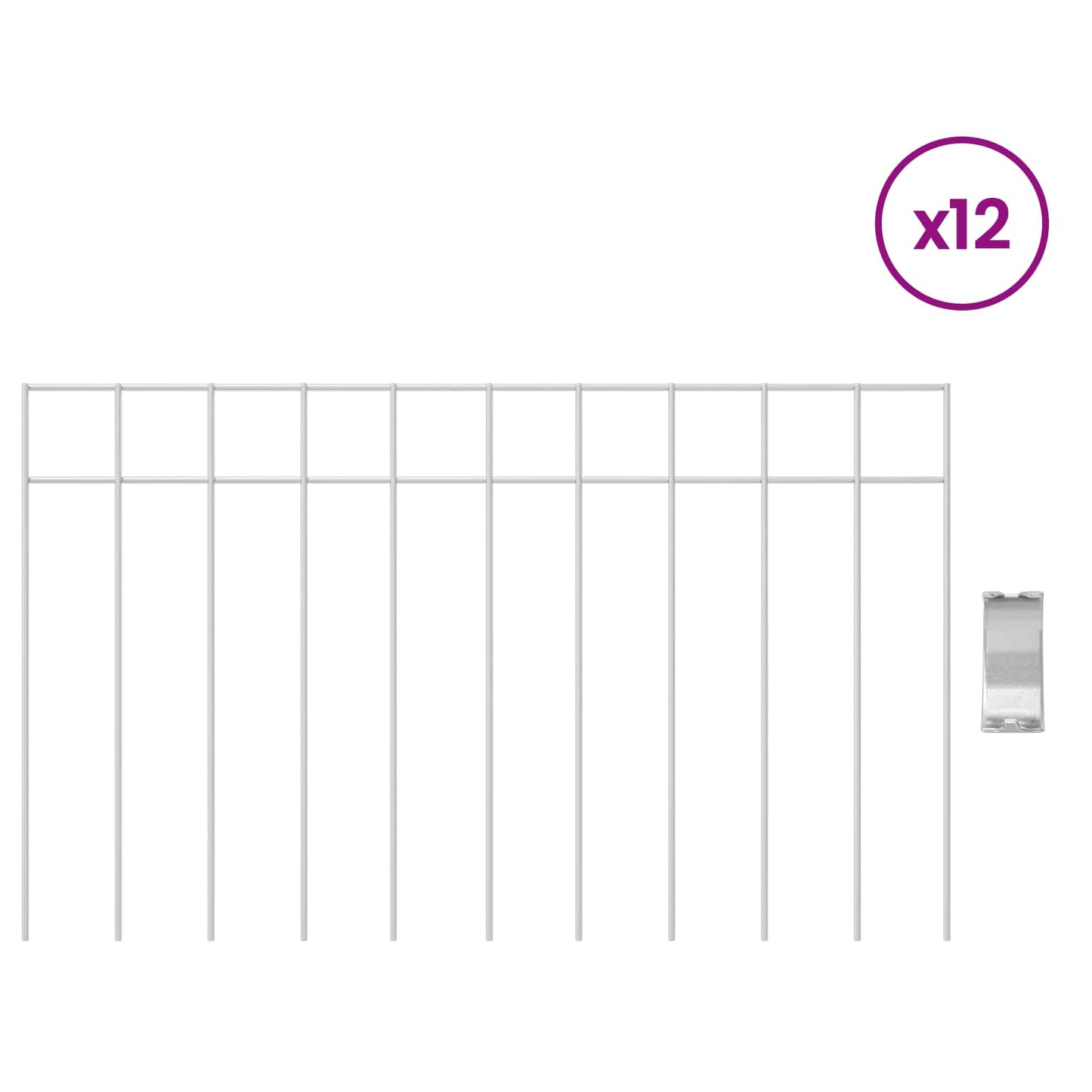 Garden Fence Panel 12 pcs Galvanised Steel Silver