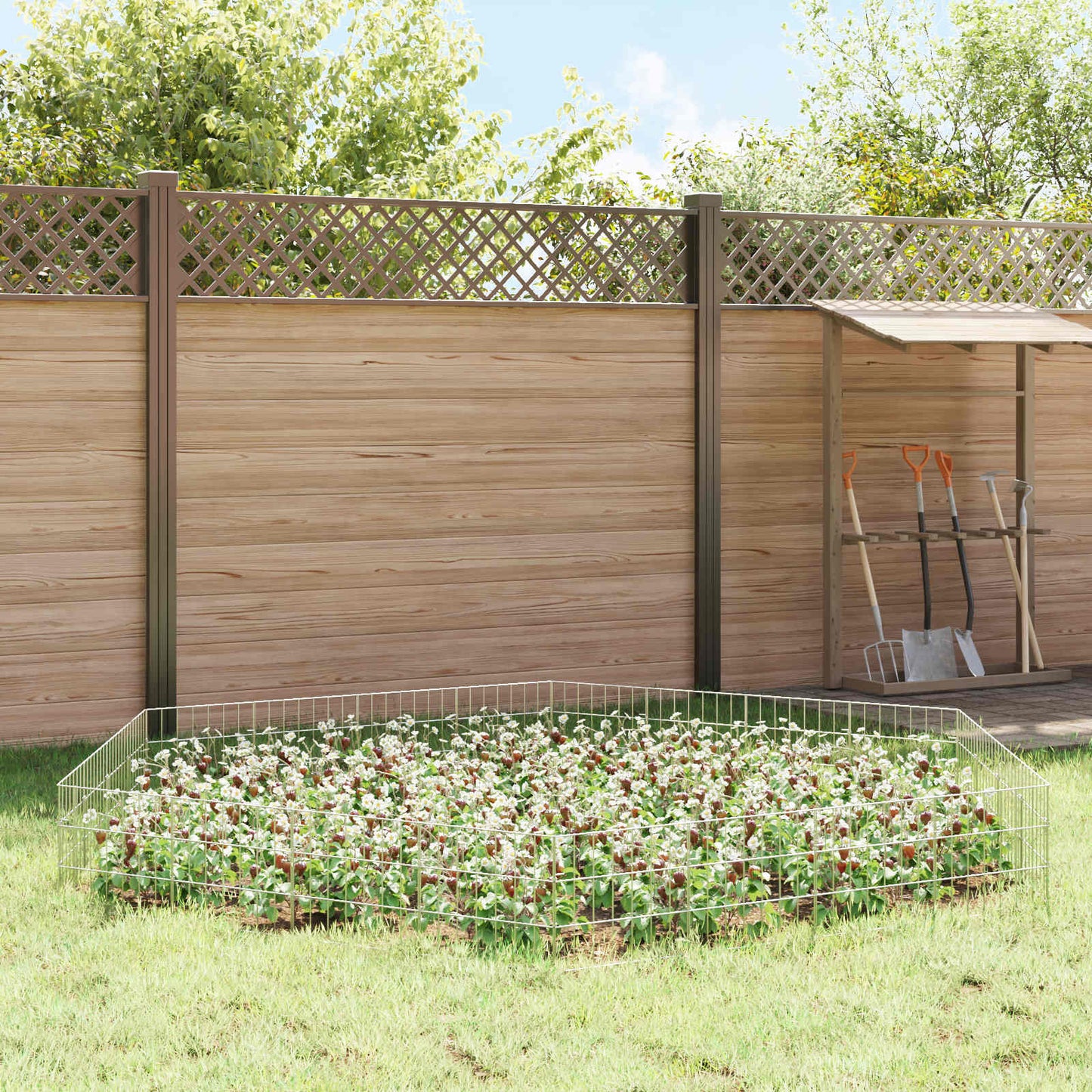 Garden Fence with Stakes 48 pcs 35 x 30 cm Mesh Silver