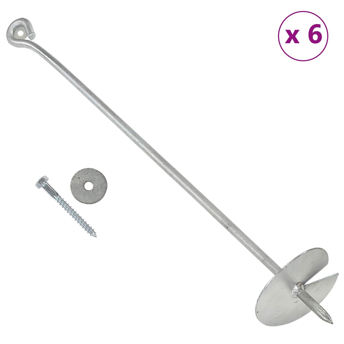 Earth anchor 6 pcs Silver Ø10 x 60 cm Galvanized Metal
