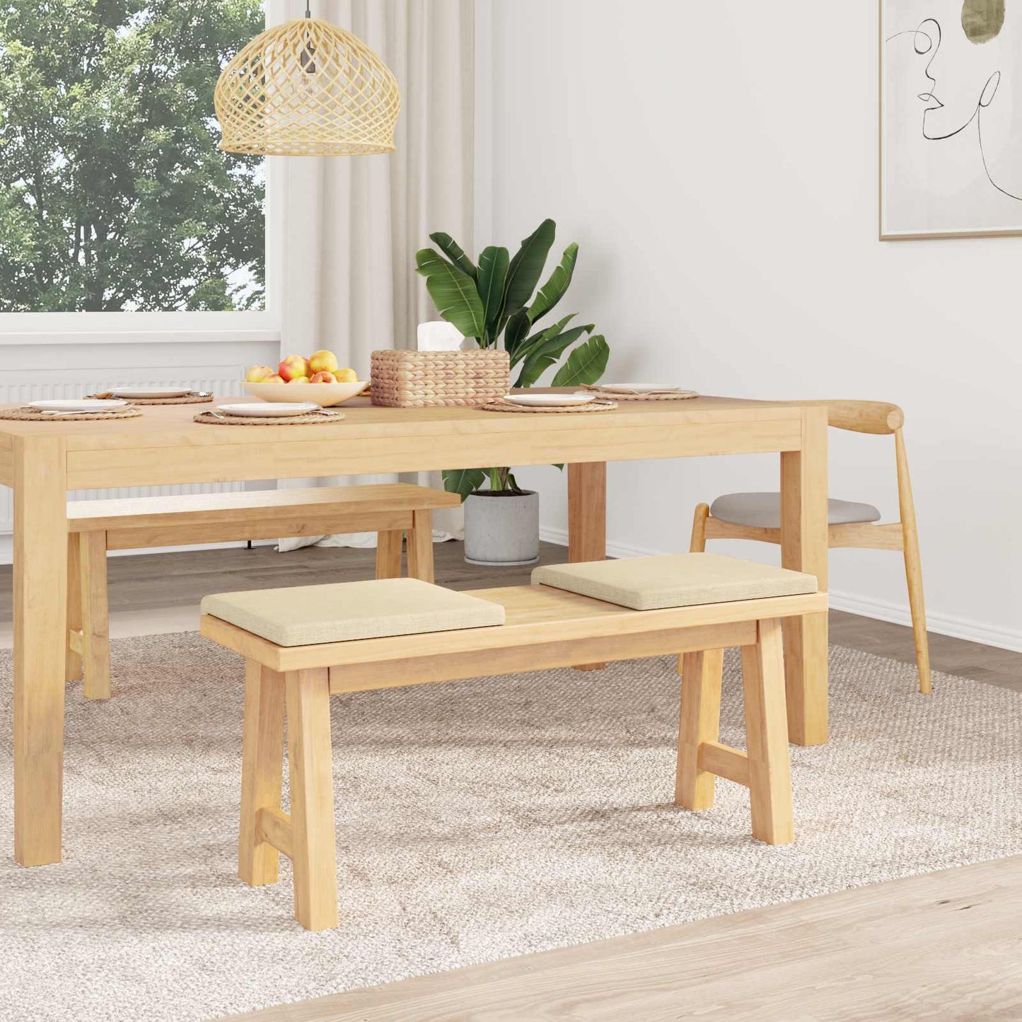 Bench Cushion 2 pcs Fabric Cream Depth 35 cm