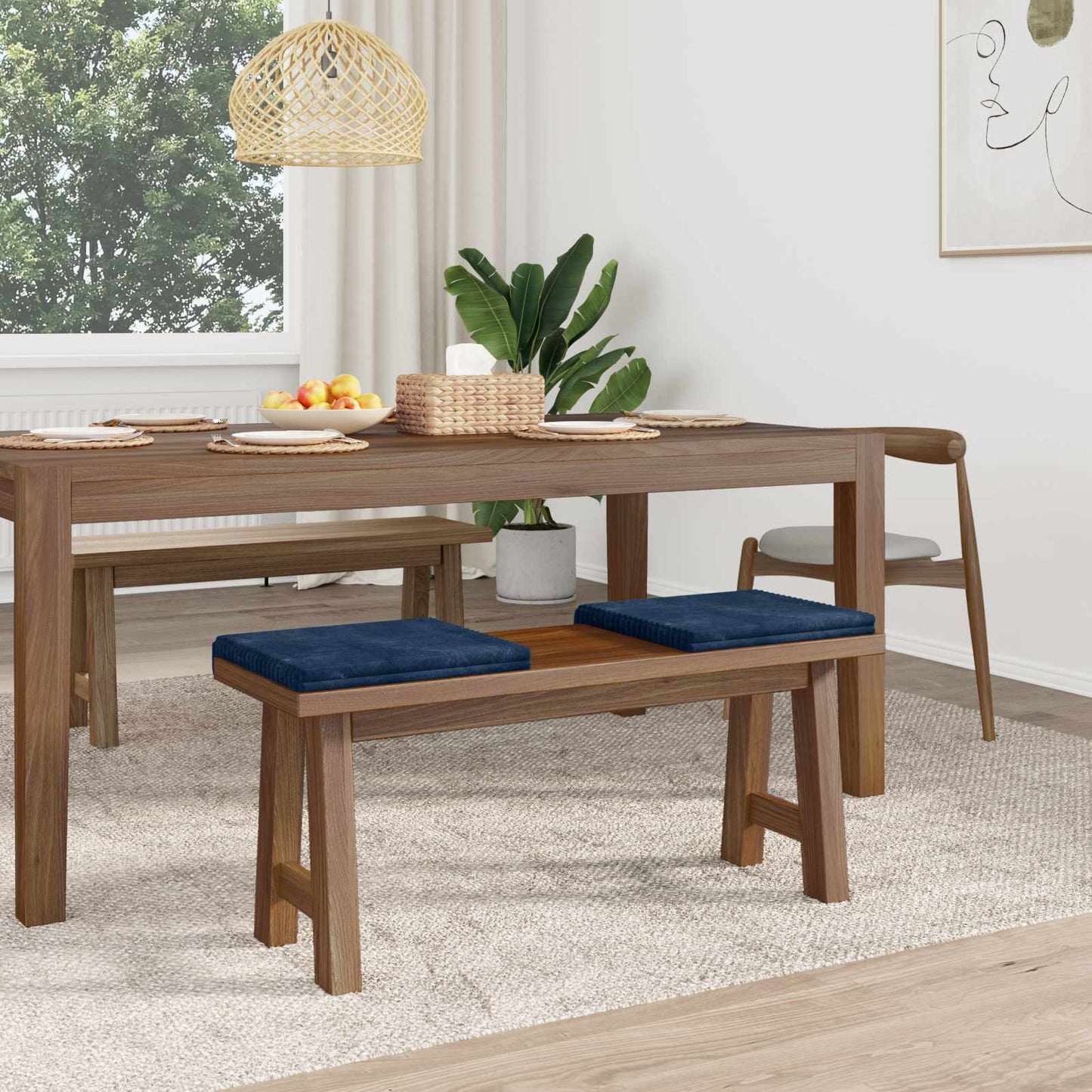 Bench Cushion 2 pcs Plush Corduroy Navy Blue Depth 35 cm
