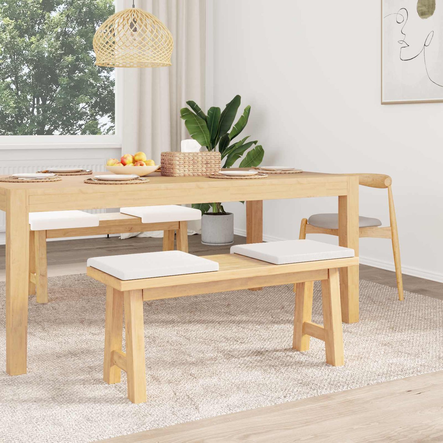 Bench Cushion 4 pcs Fabric White Depth 35 cm