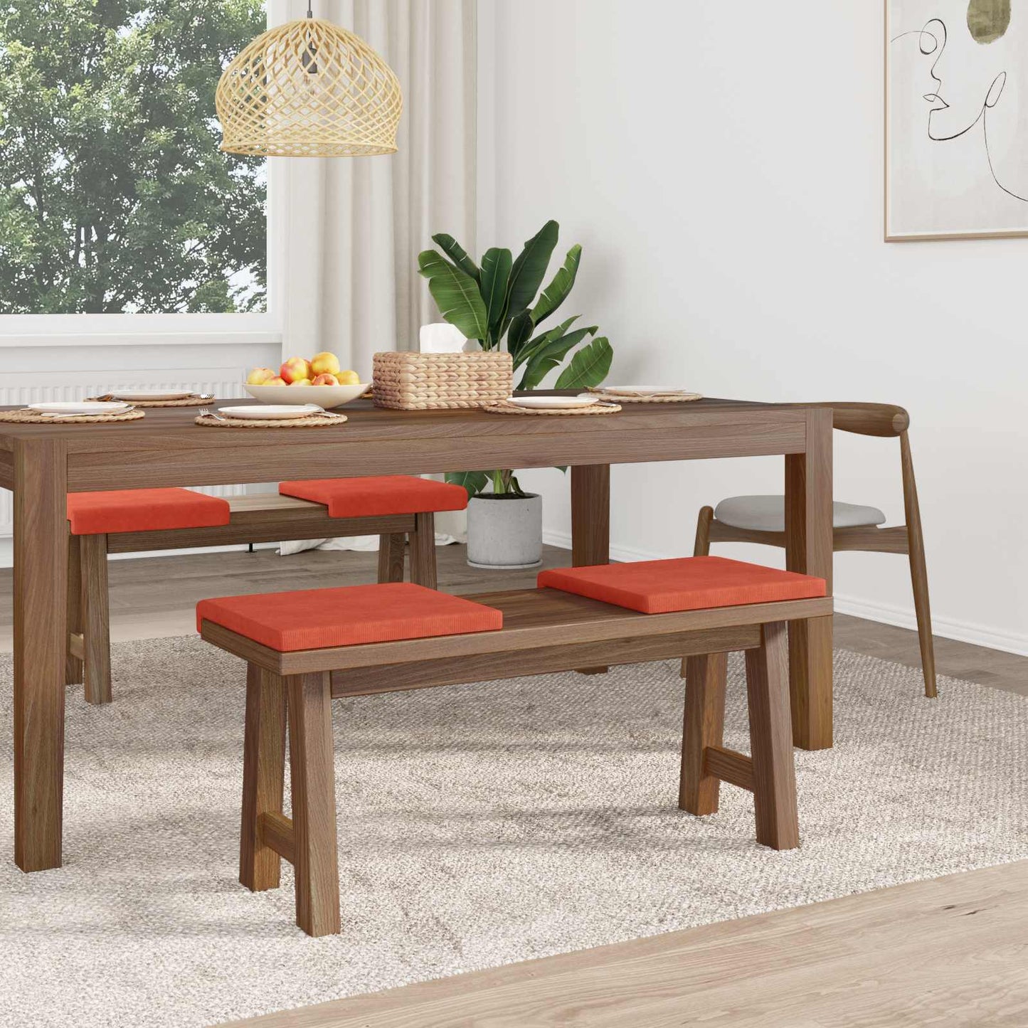 Bench Cushion 4 pcs Corduroy Red Orange Depth 35 cm