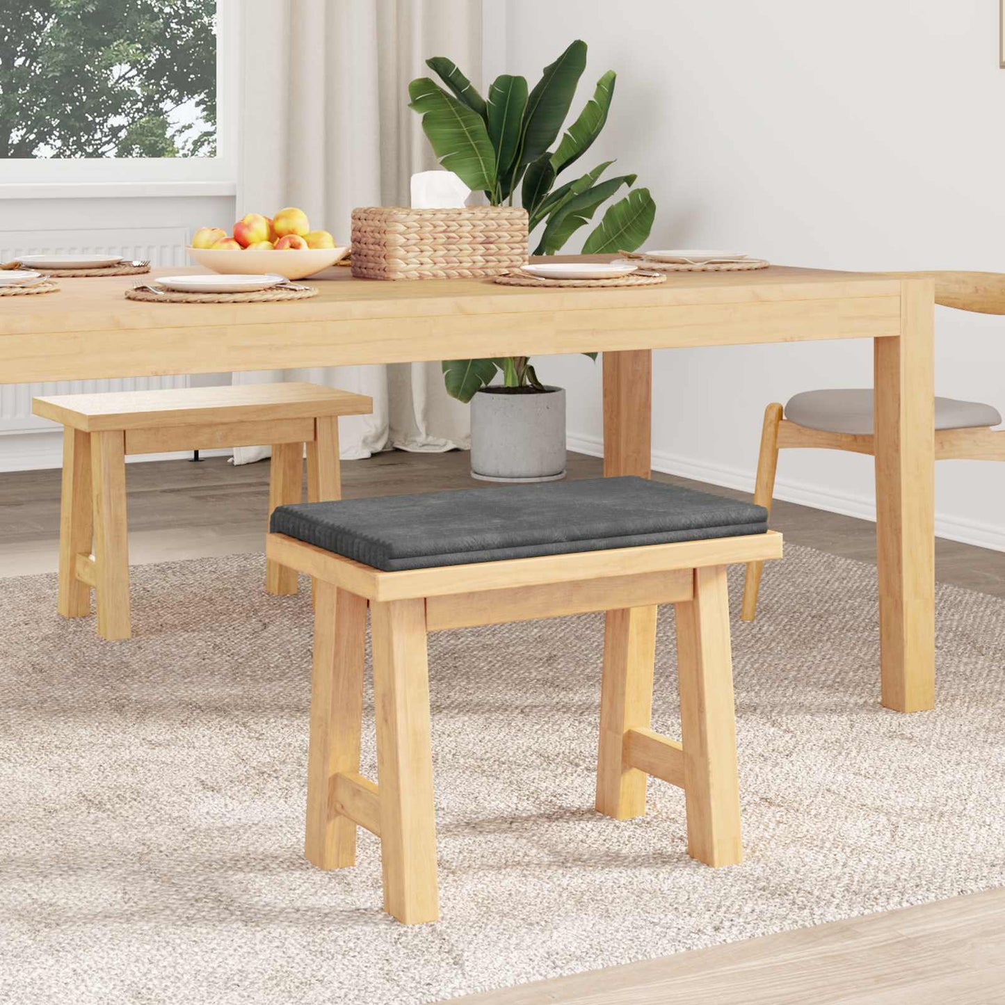 Bench Cushion Plush Corduroy Light Grey Depth 35 cm