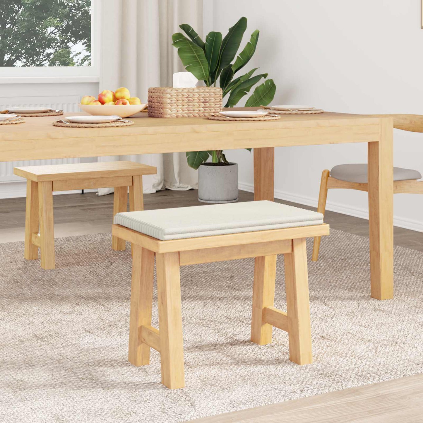 Bench Cushion Plush Corduroy Cream Depth 35 cm