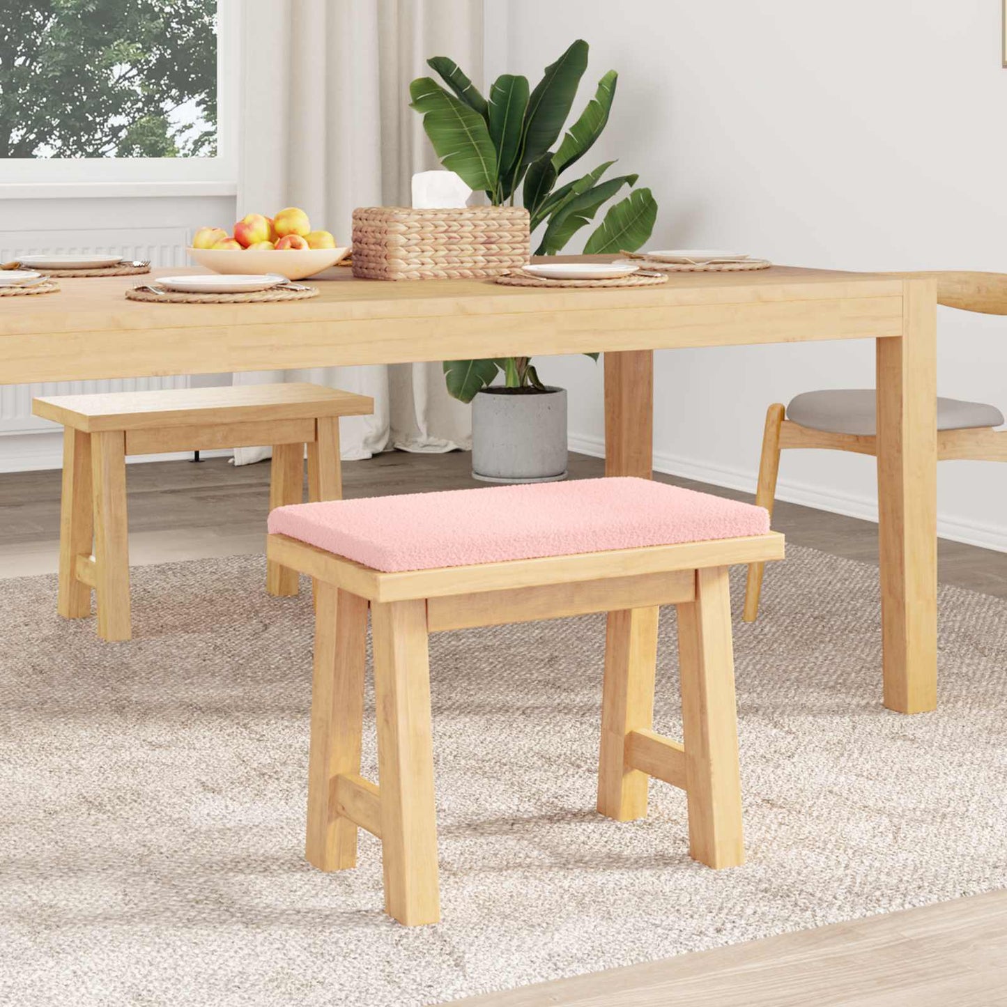 Bench Cushion Sherpa Fabric Pink Depth 35 cm