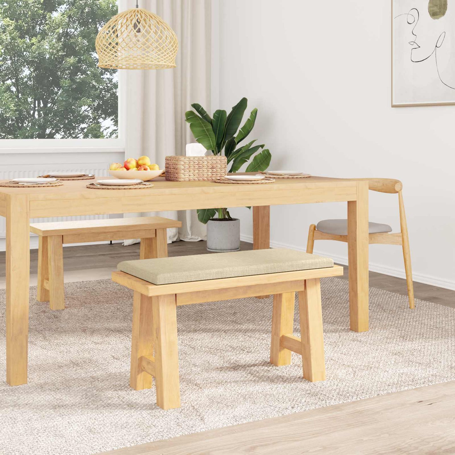 Bench Cushion Fabric Cream Depth 35 cm