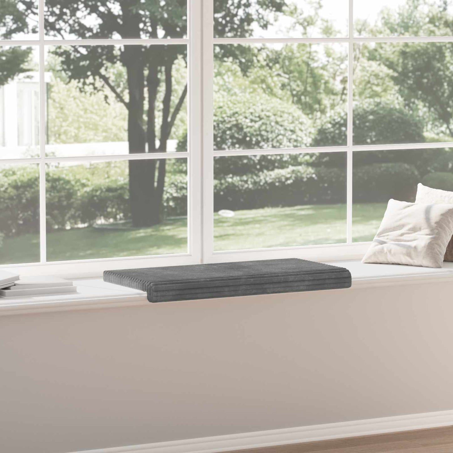 Bench Cushion Plush Corduroy Light Grey Depth 35 cm