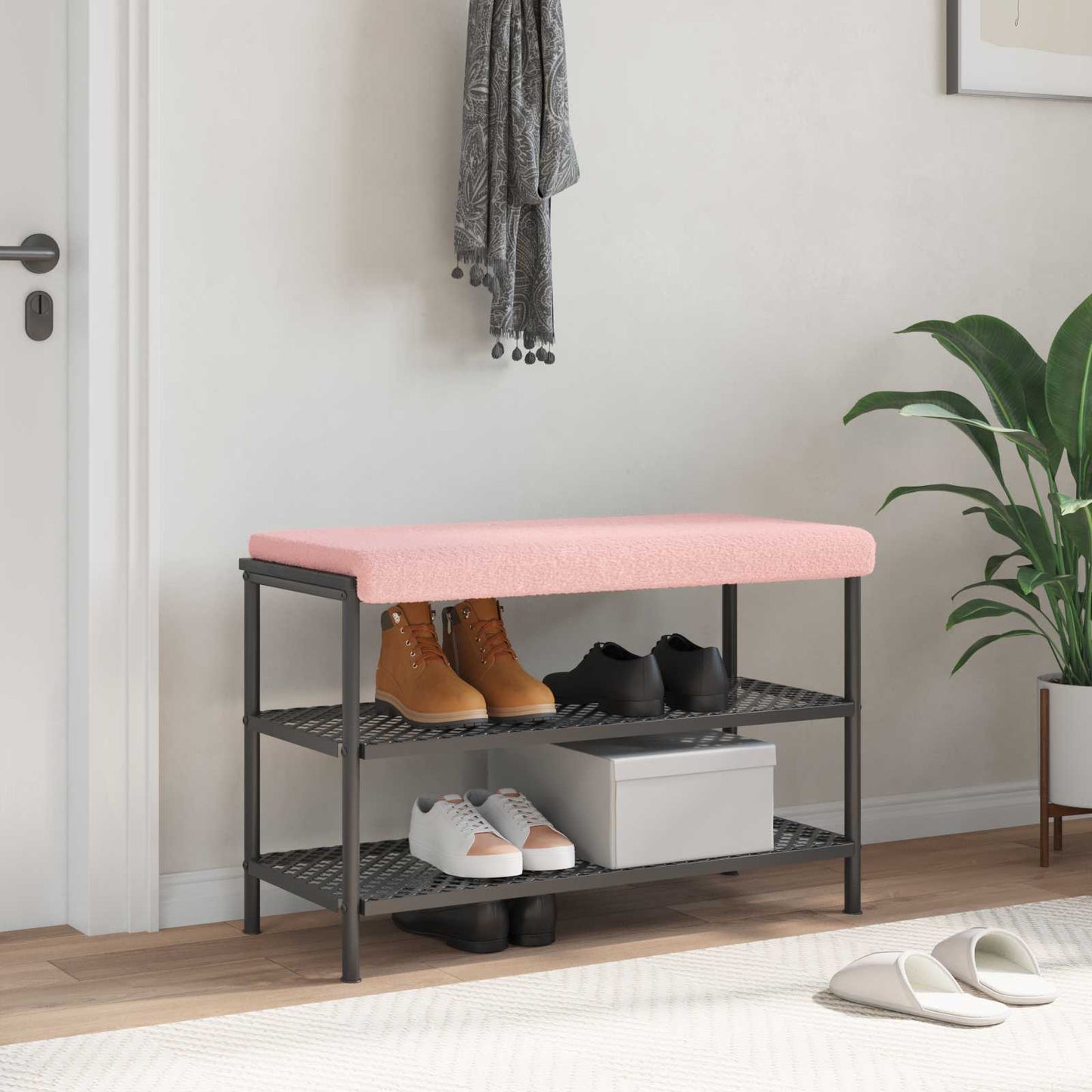 Bench Cushion Sherpa Fabric Pink Depth 35 cm