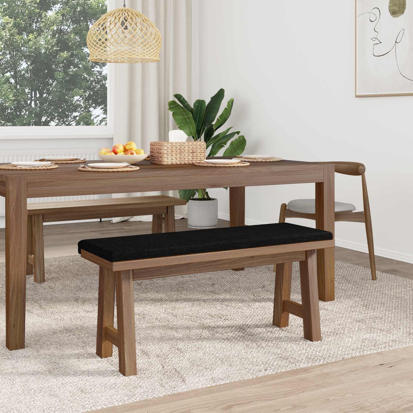 Bench Cushion Fabric Black Depth 35 cm