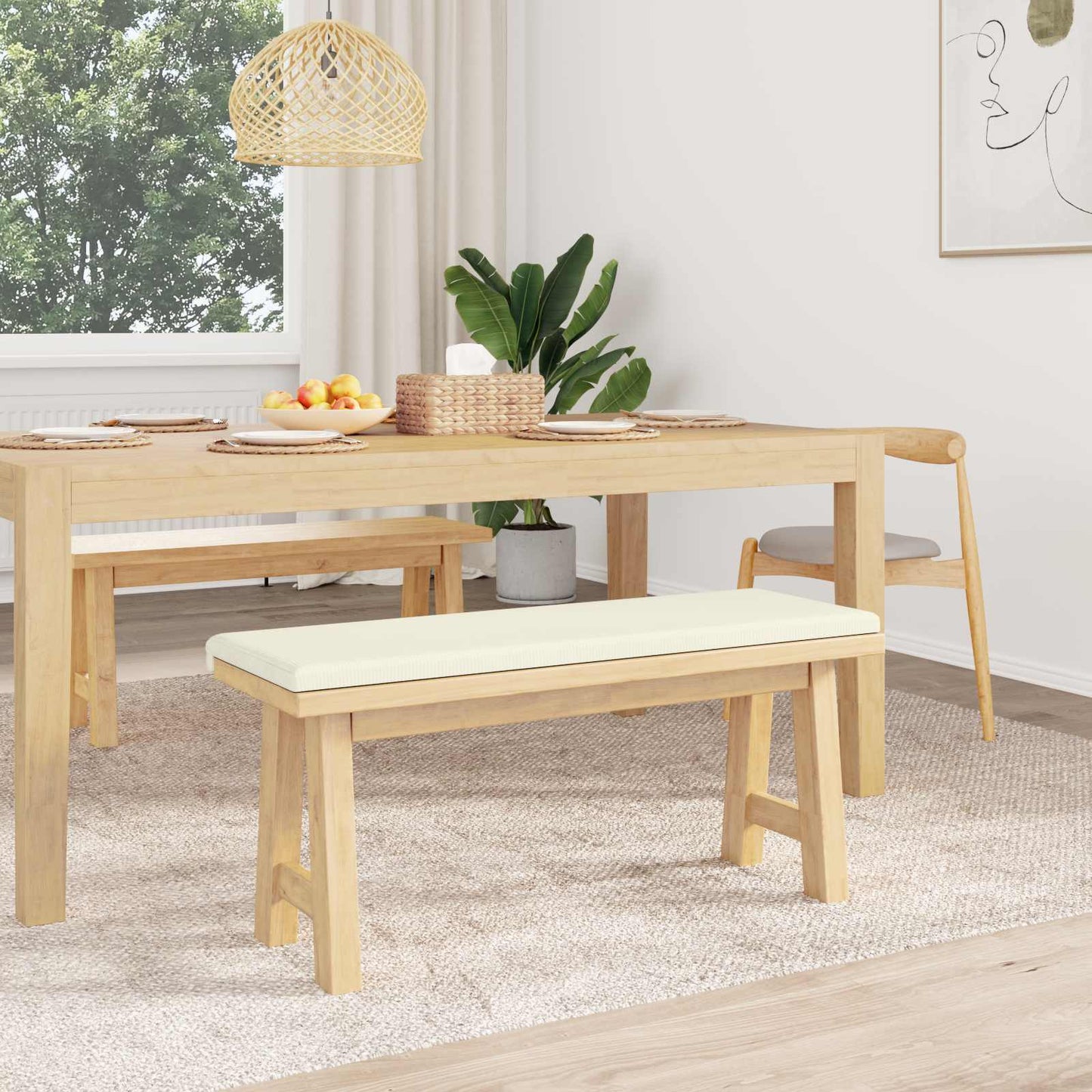 Bench Cushion Corduroy Cream Depth 35 cm