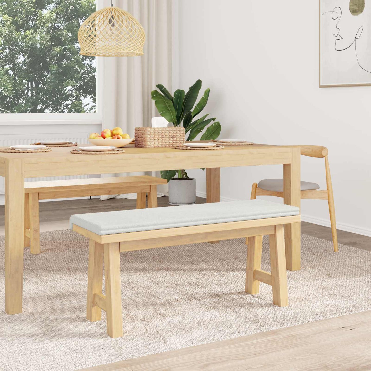 Bench Cushion Plush Corduroy Cream Depth 35 cm