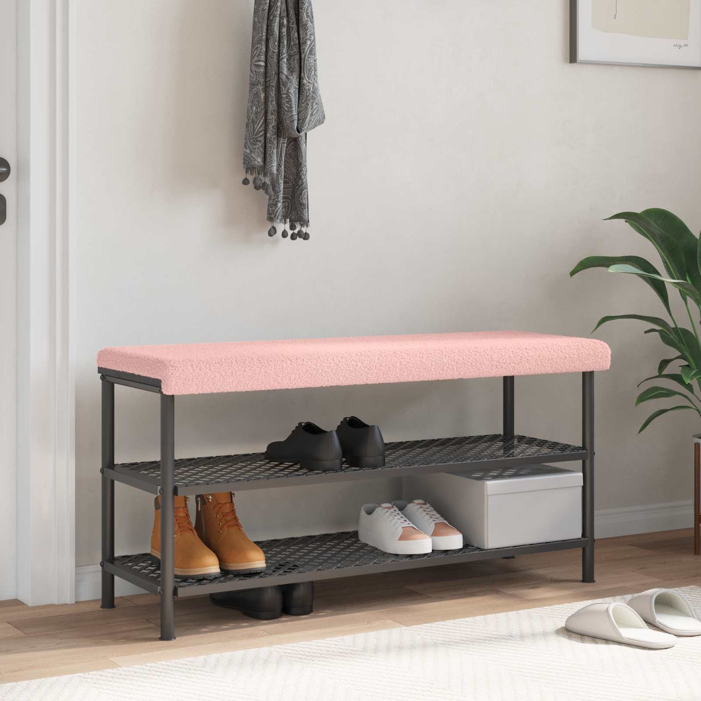 Bench Cushion Sherpa Fabric Pink Depth 35 cm