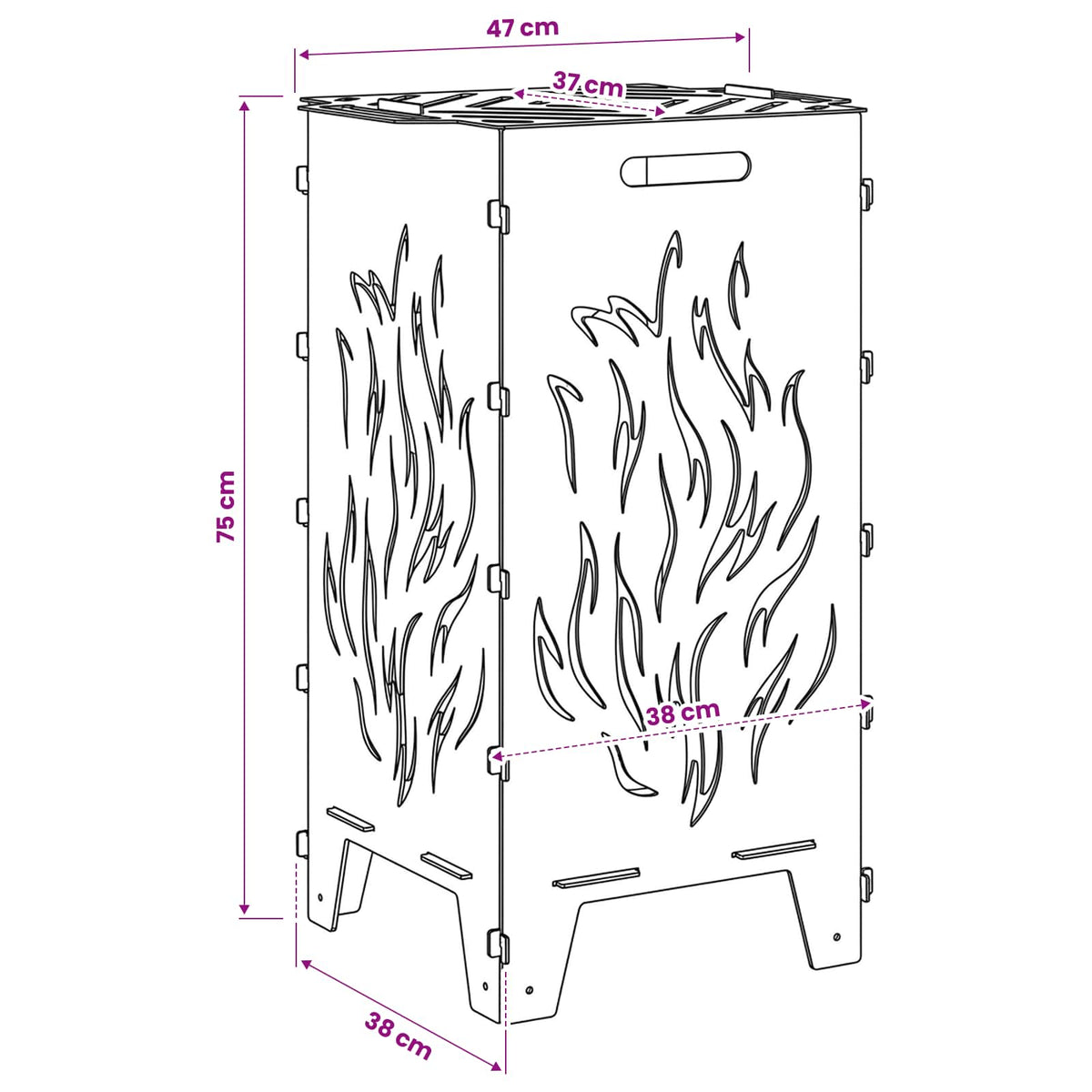 Fire Pit Black 47 x 38 x 75 cm Steel