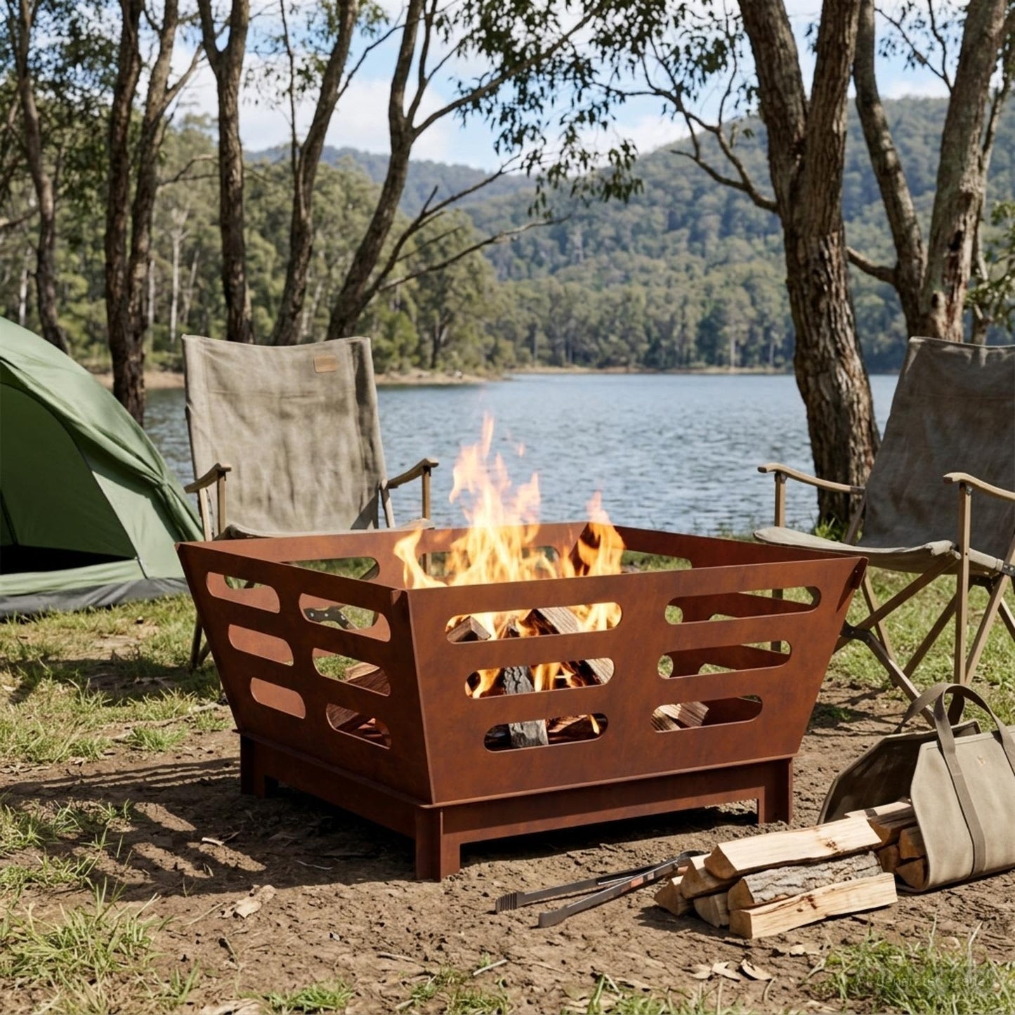 Fire Pit Rusty 60 x 60 x 30 cm Weathering Steel