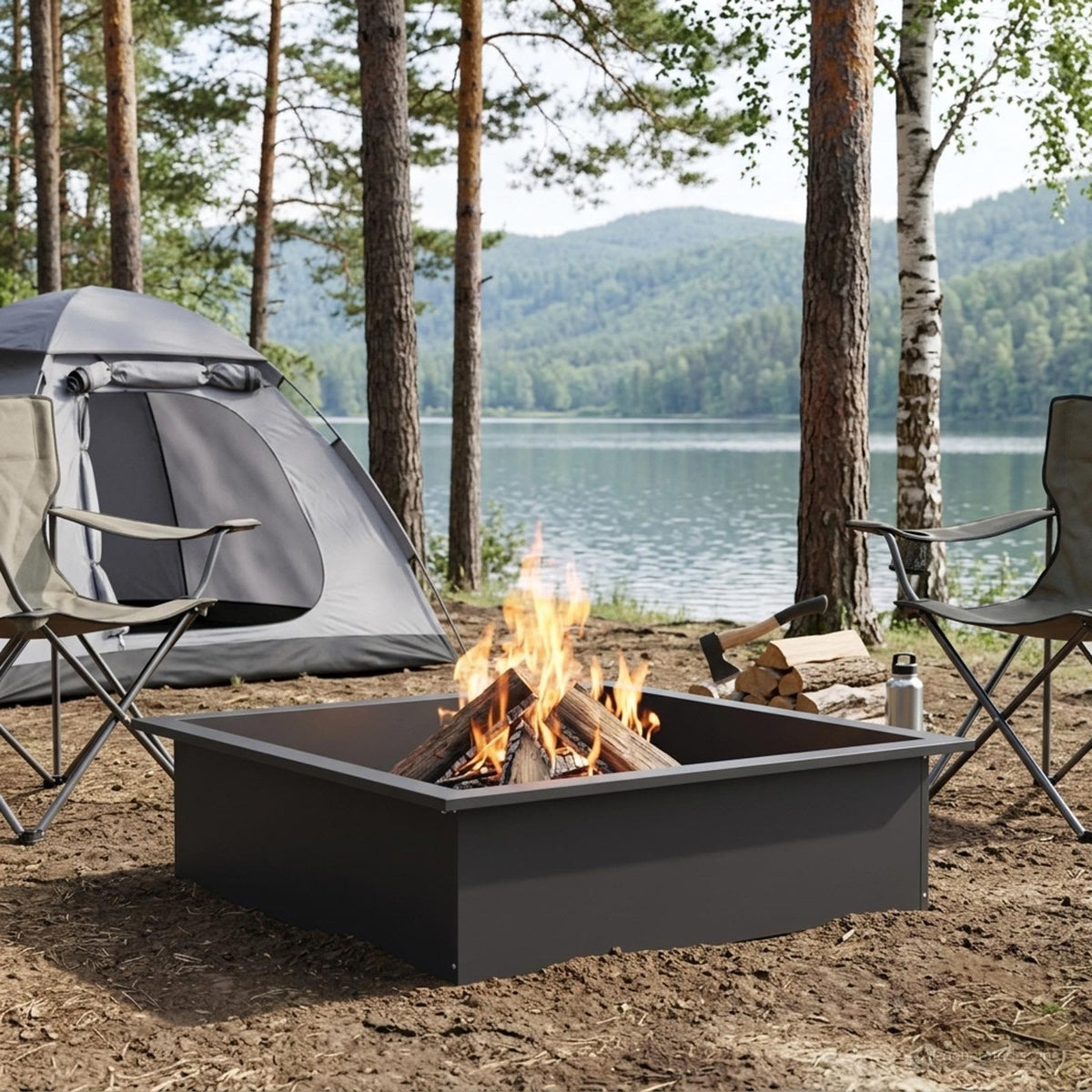 Fire Pit Ring Black 80 x 80 x 25 cm Steel