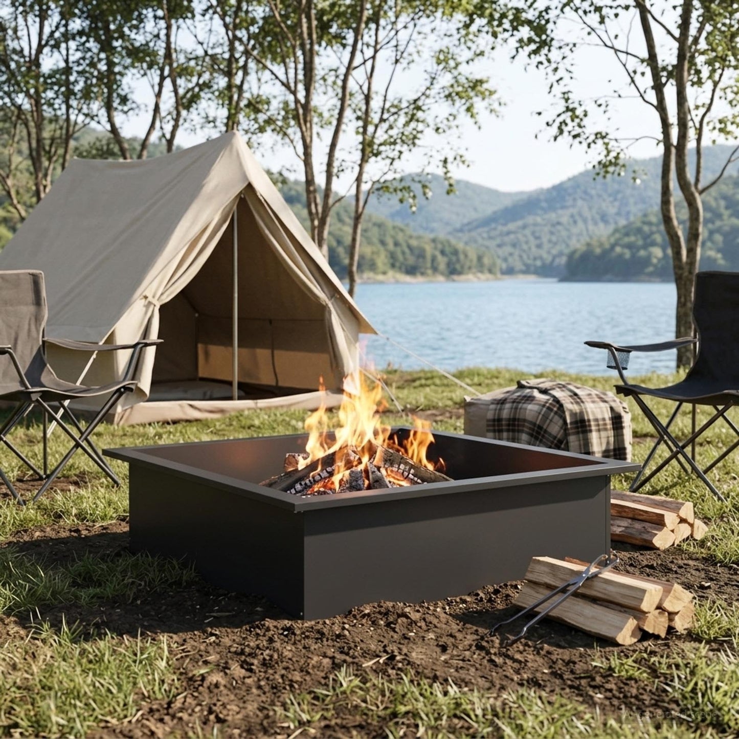 Fire Pit Ring Black 90 x 90 x 25 cm Steel