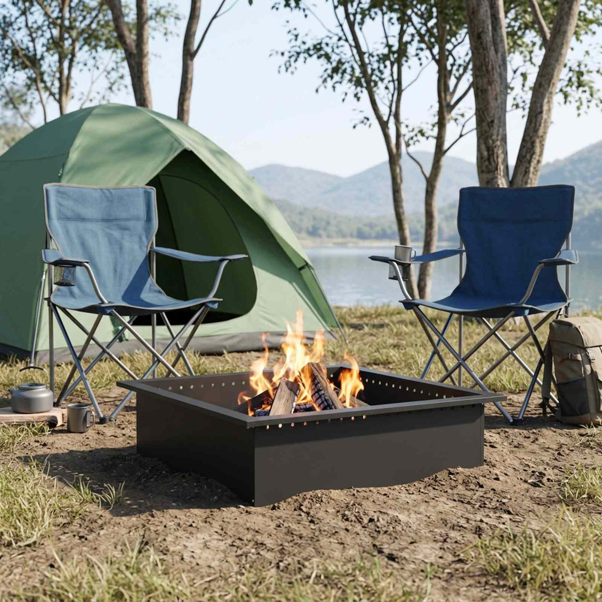 Fire Pit Ring Black 80 x 80 x 25 cm Steel