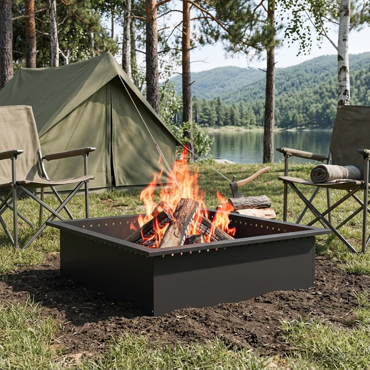 Fire Pit Ring Black 90 x 90 x 25 cm Steel