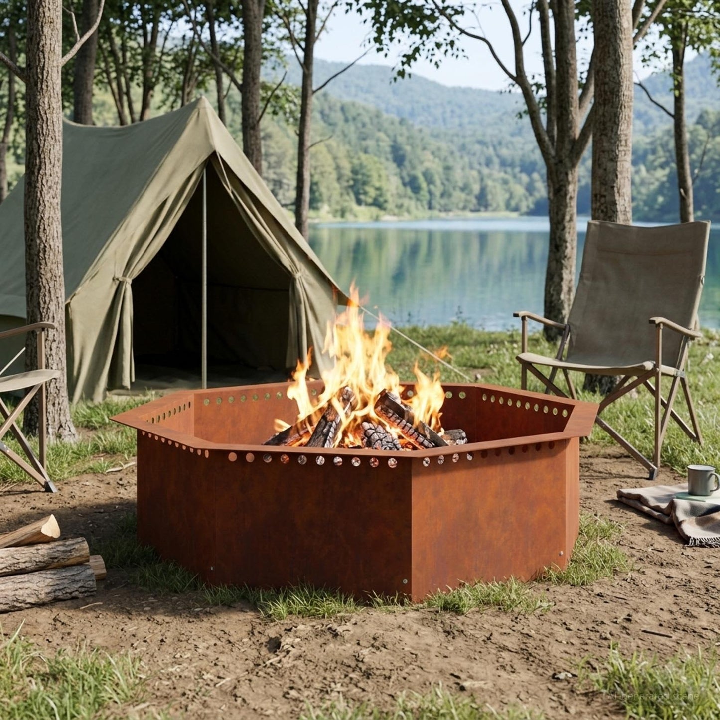 Fire Pit Ring Rusty 80 x 80 x 25 cm Weathering Steel
