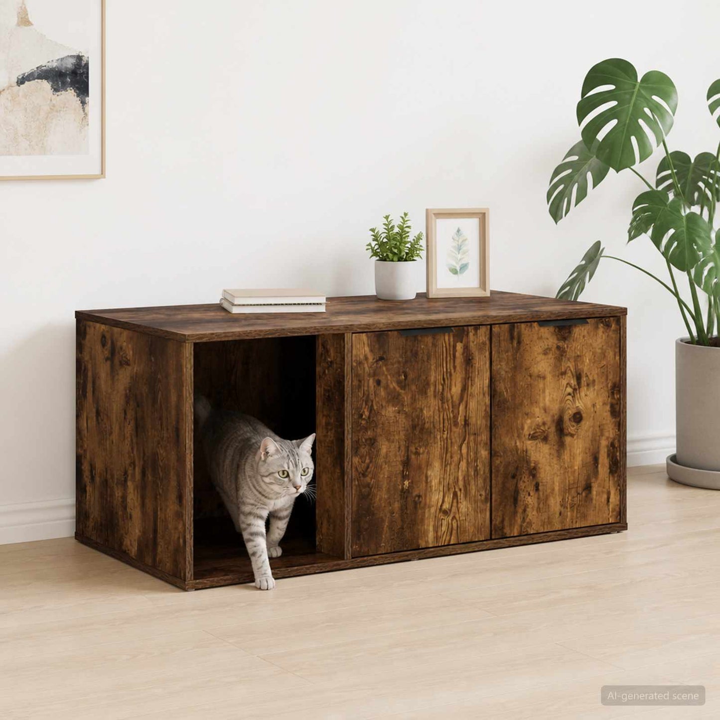 Cat Crate Furniture Smoked Oak 100 x 49 x 45 cm Engineered Wood
