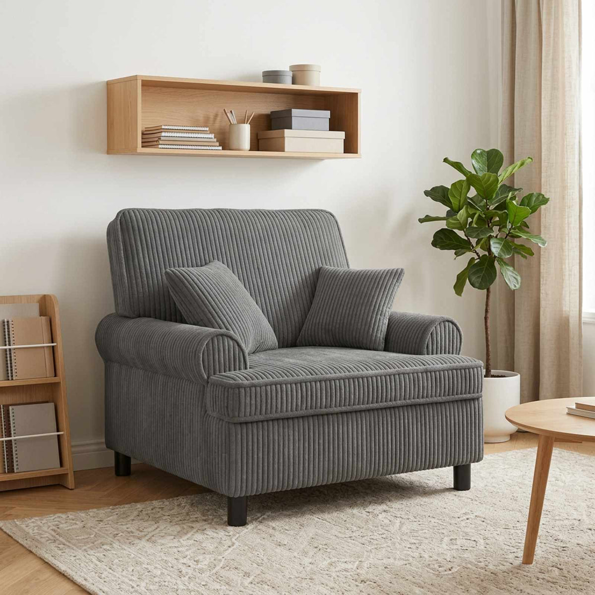 XL Armchair with Cushions Light Grey 1.5 Lines Fabric