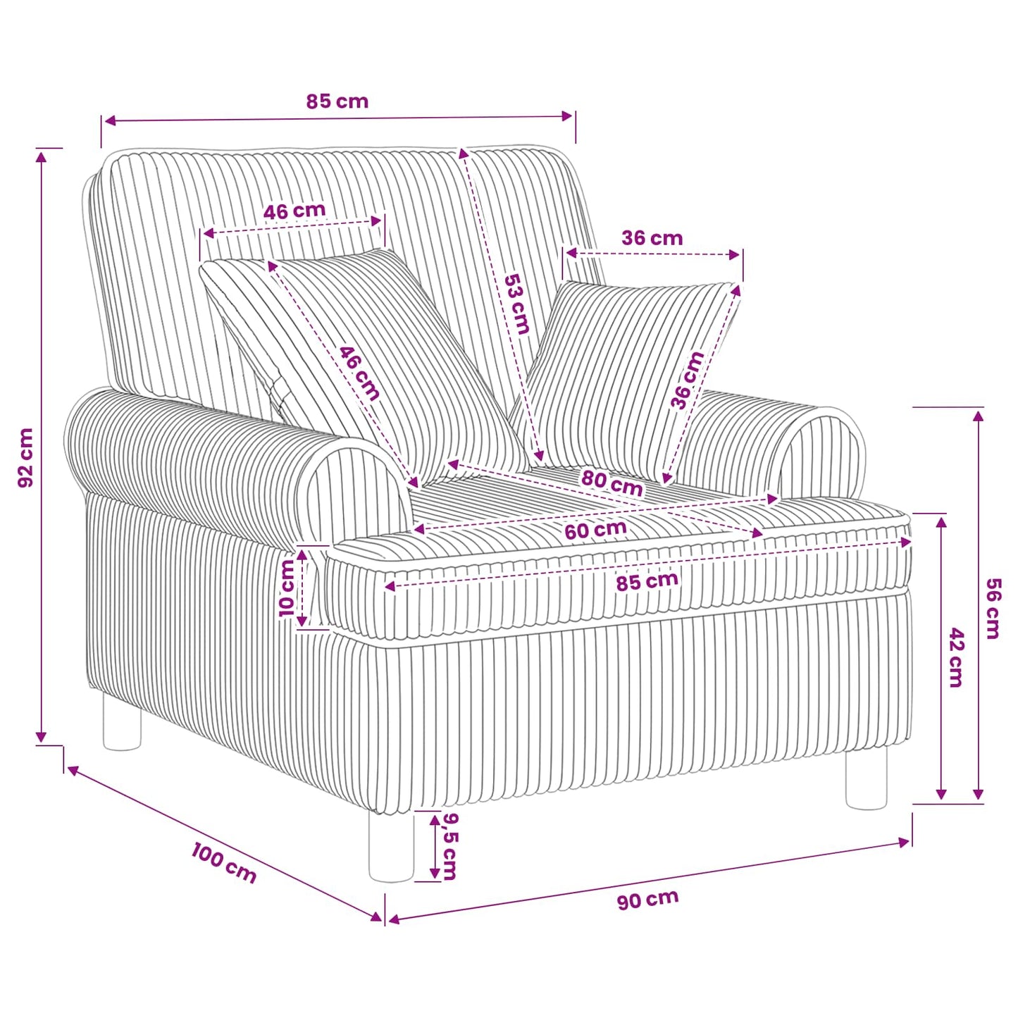 XL Armchair with Cushions Dark Grey 1.5 Lines Fabric