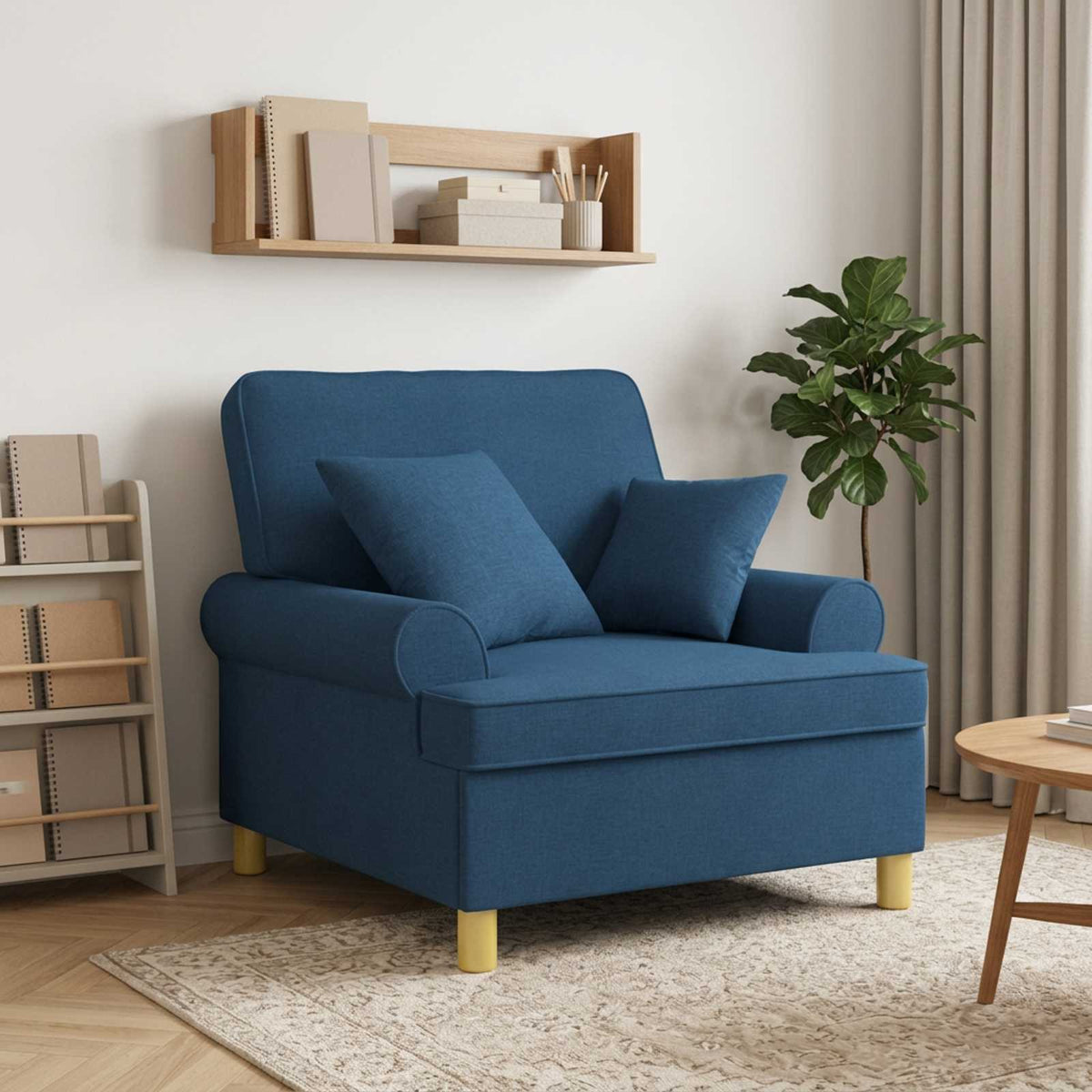 XL Armchair with Cushions Blue Fabric