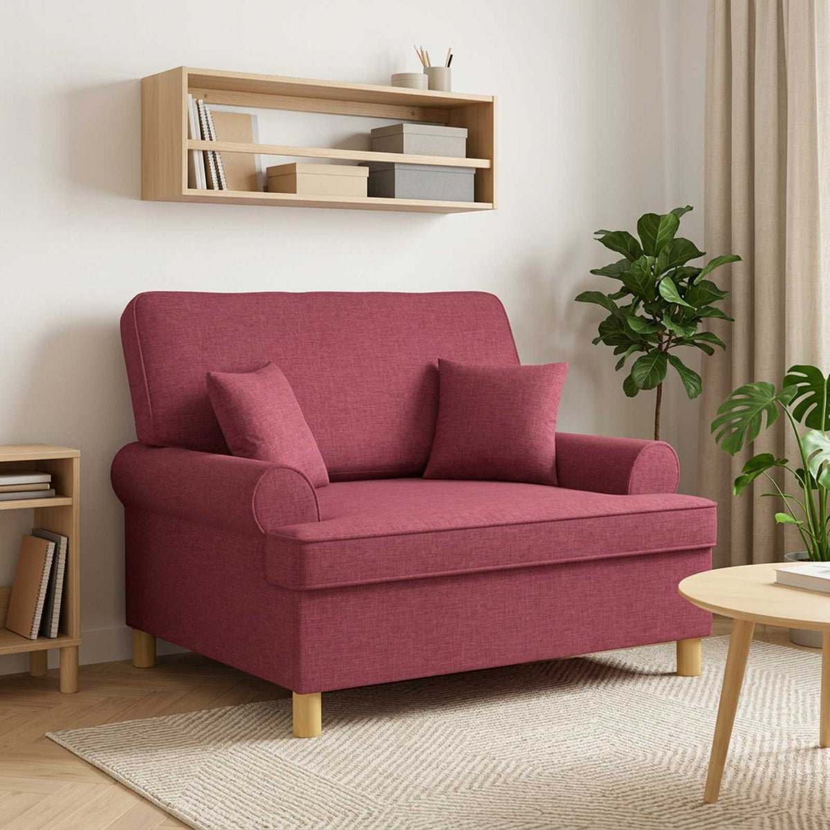 XXL Armchair with Cushions Wine Red Fabric