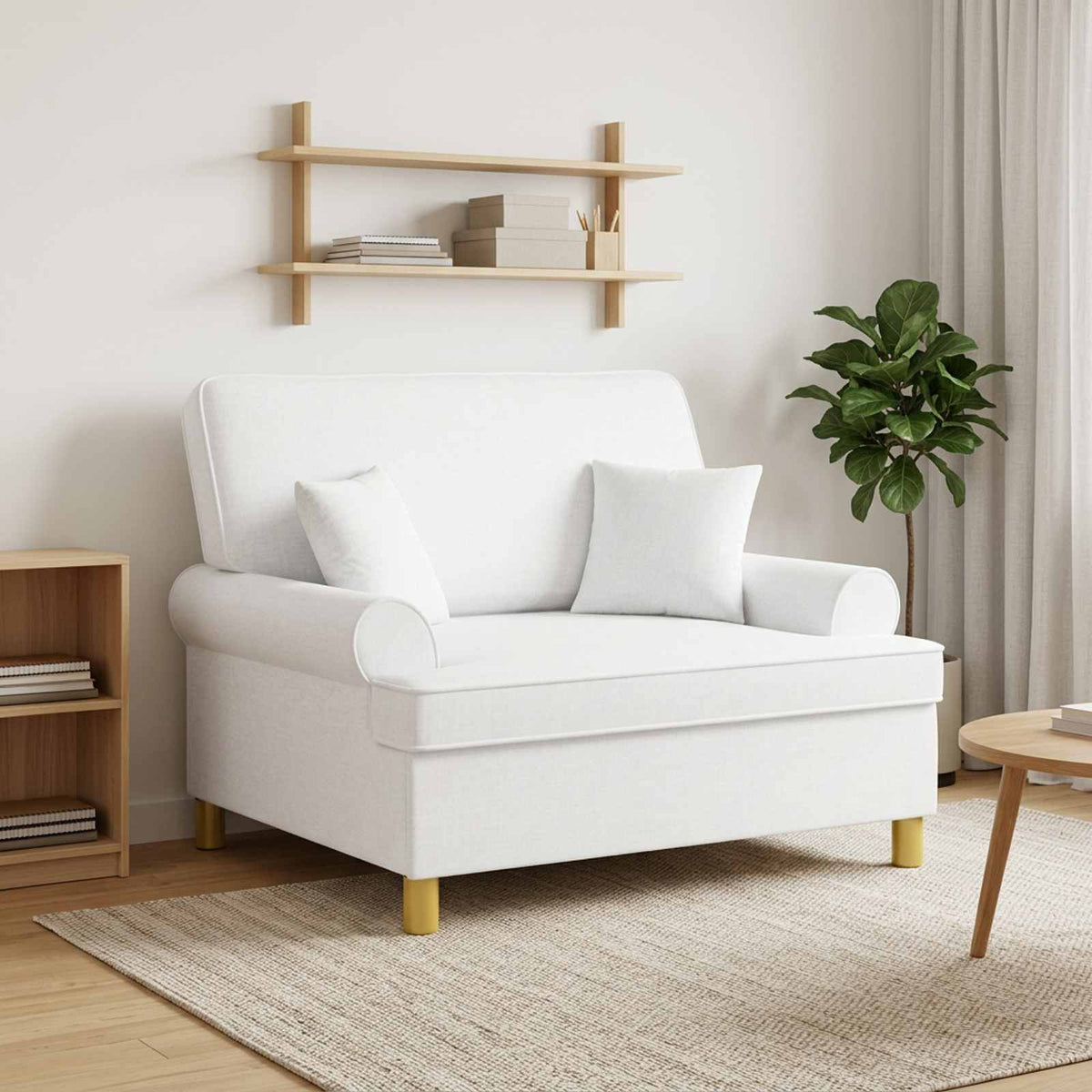 XXL Armchair with Cushions White Fabric