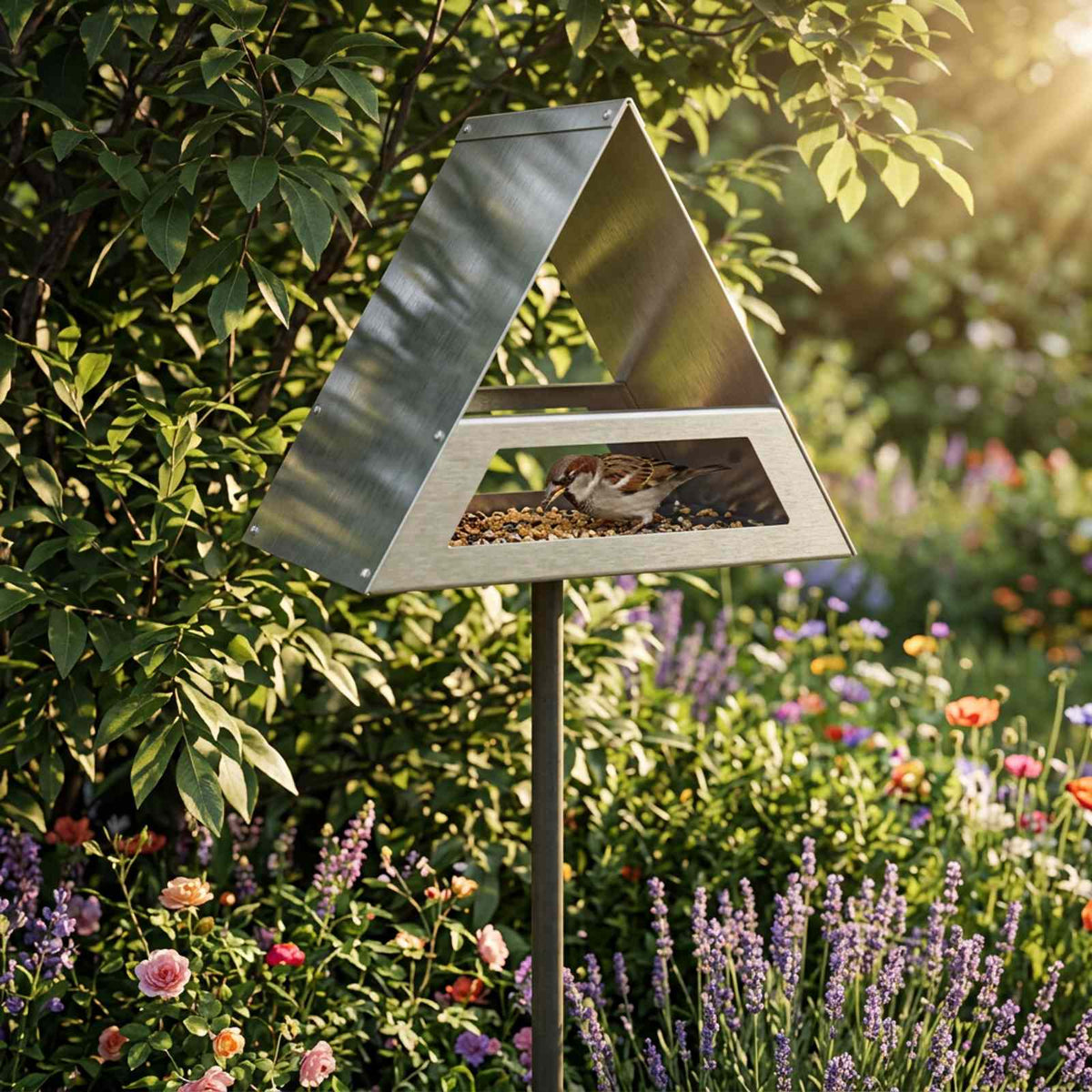 Bird Feeder Stainless Steel Silver