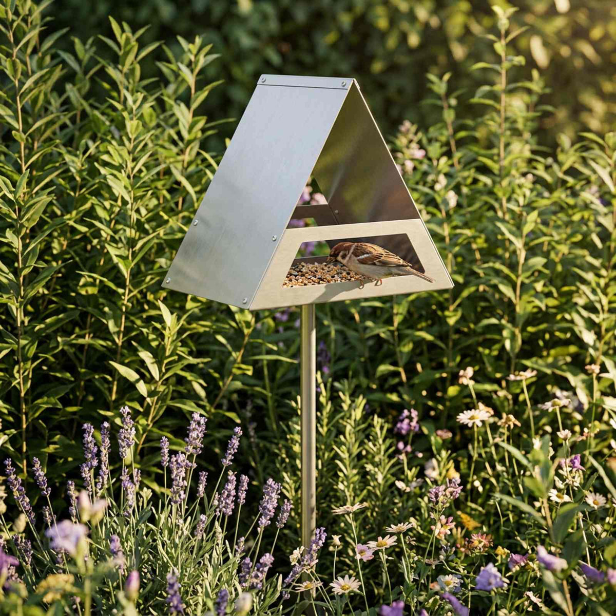 Bird Feeder Galvanised Steel Silver