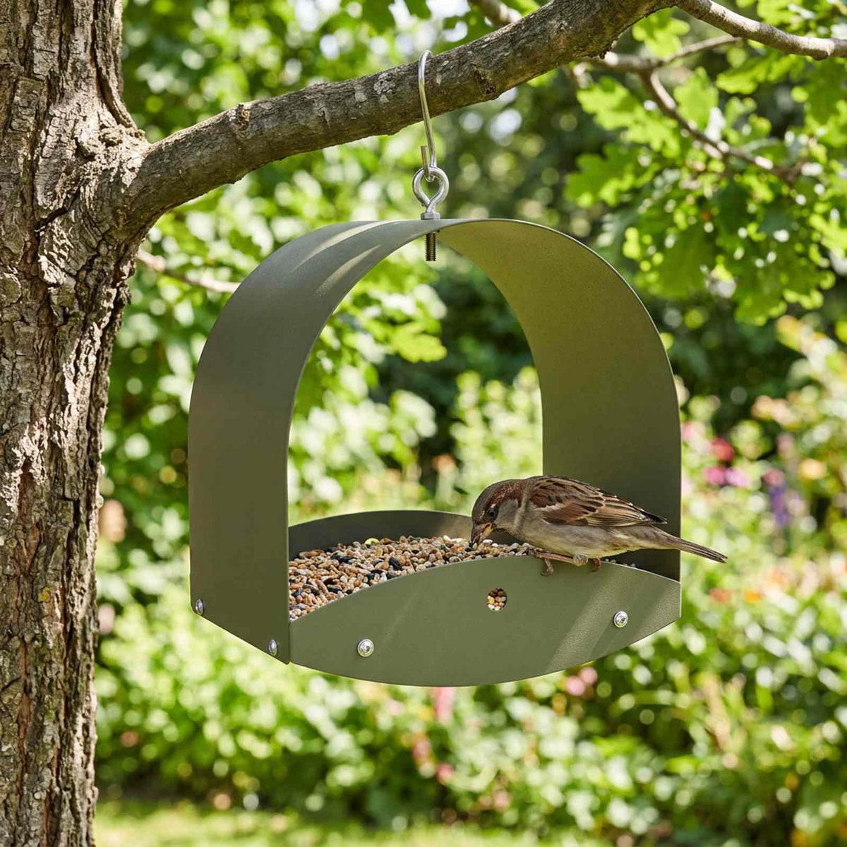 Hanging Bird Feeder Steel Olive Green