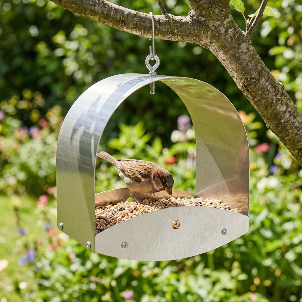 Hanging Bird Feeder Stainless Steel Silver