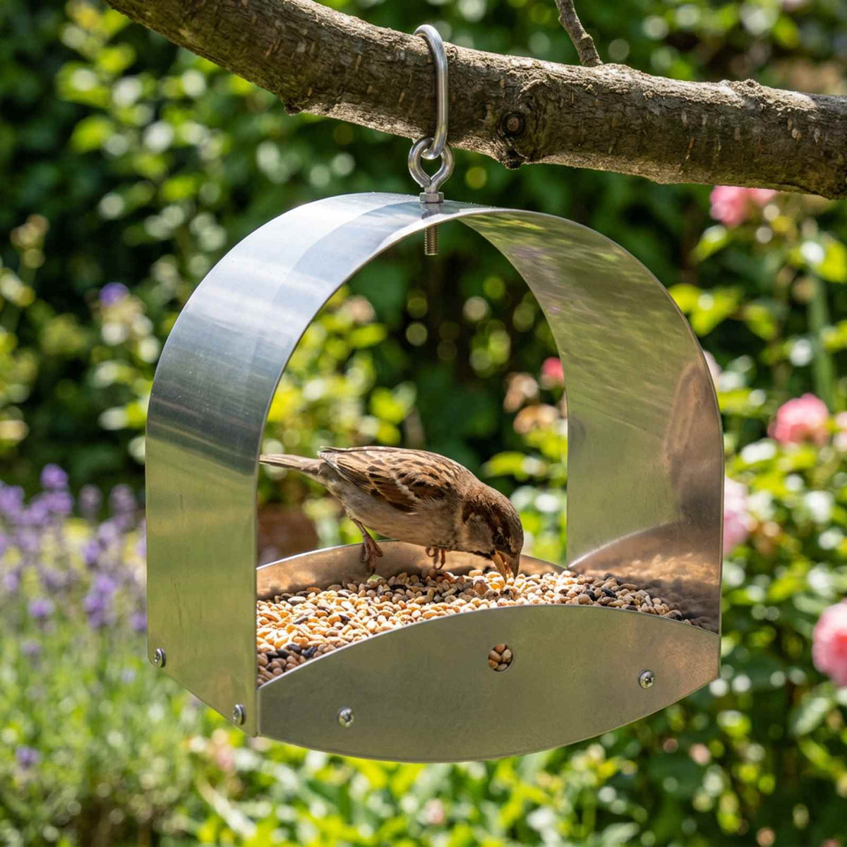 Hanging Bird Feeder Galvanised Steel Silver