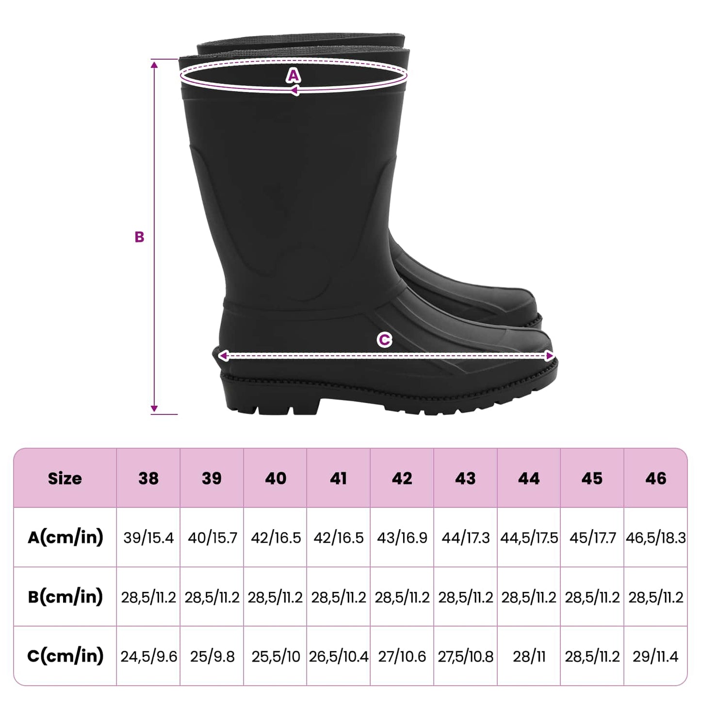 Rain Boots PVC Size 43 Black