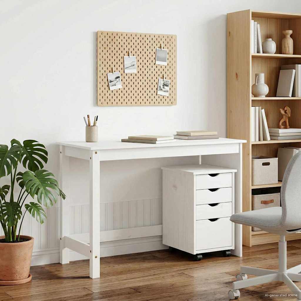Desk Cabinet Set 2 pcs White Solid Pine Wood