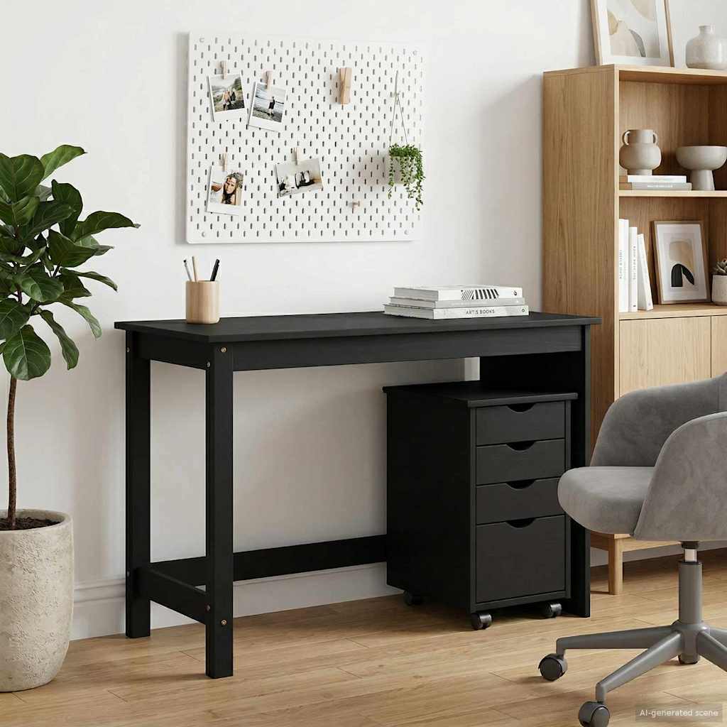Desk Cabinet Set 2 pcs Black Solid Pine Wood