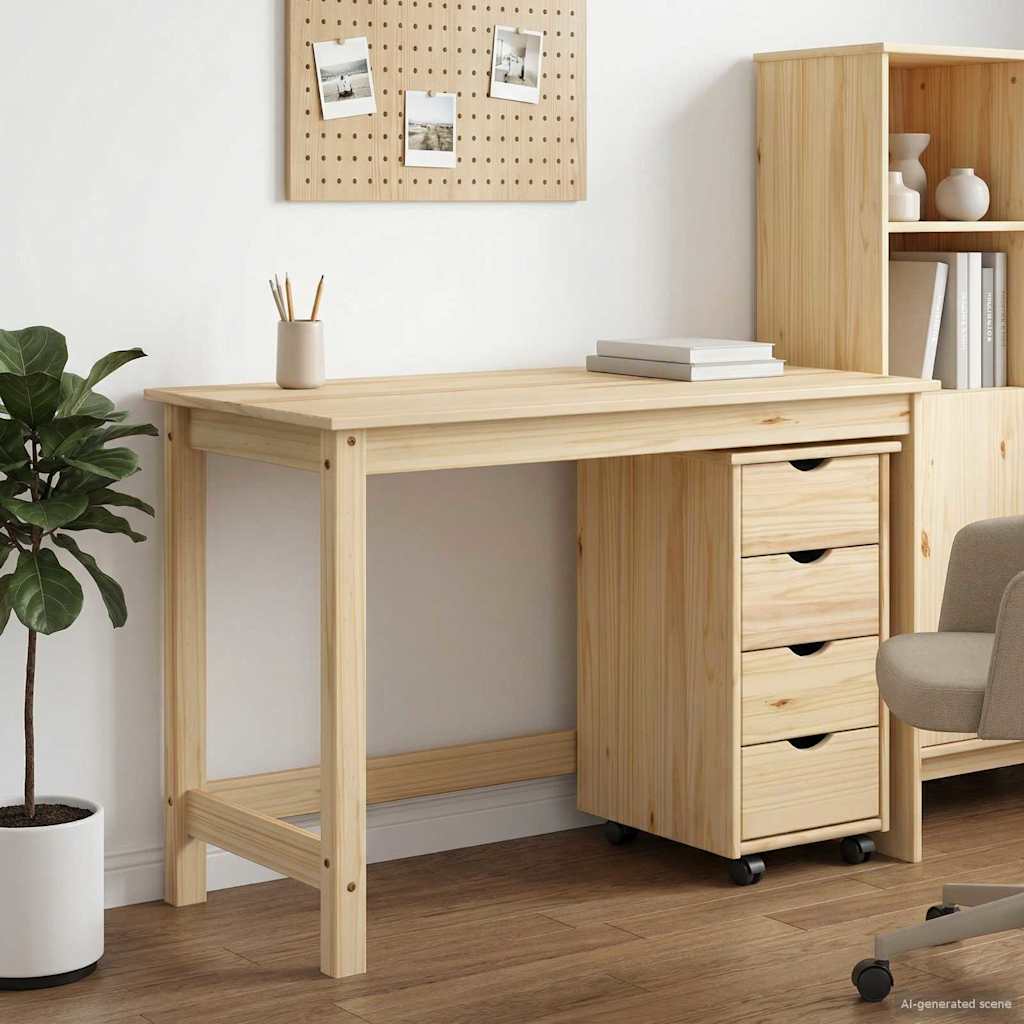Desk Cabinet Set 2 pcs Brown Solid Pine Wood
